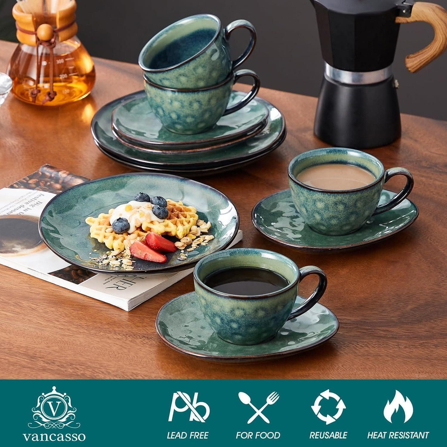 LuxusKollektion Kaffeeservice Kaffeeservice Steingut STARRY 12teilig 4 Personen Tassen Moyen Grün