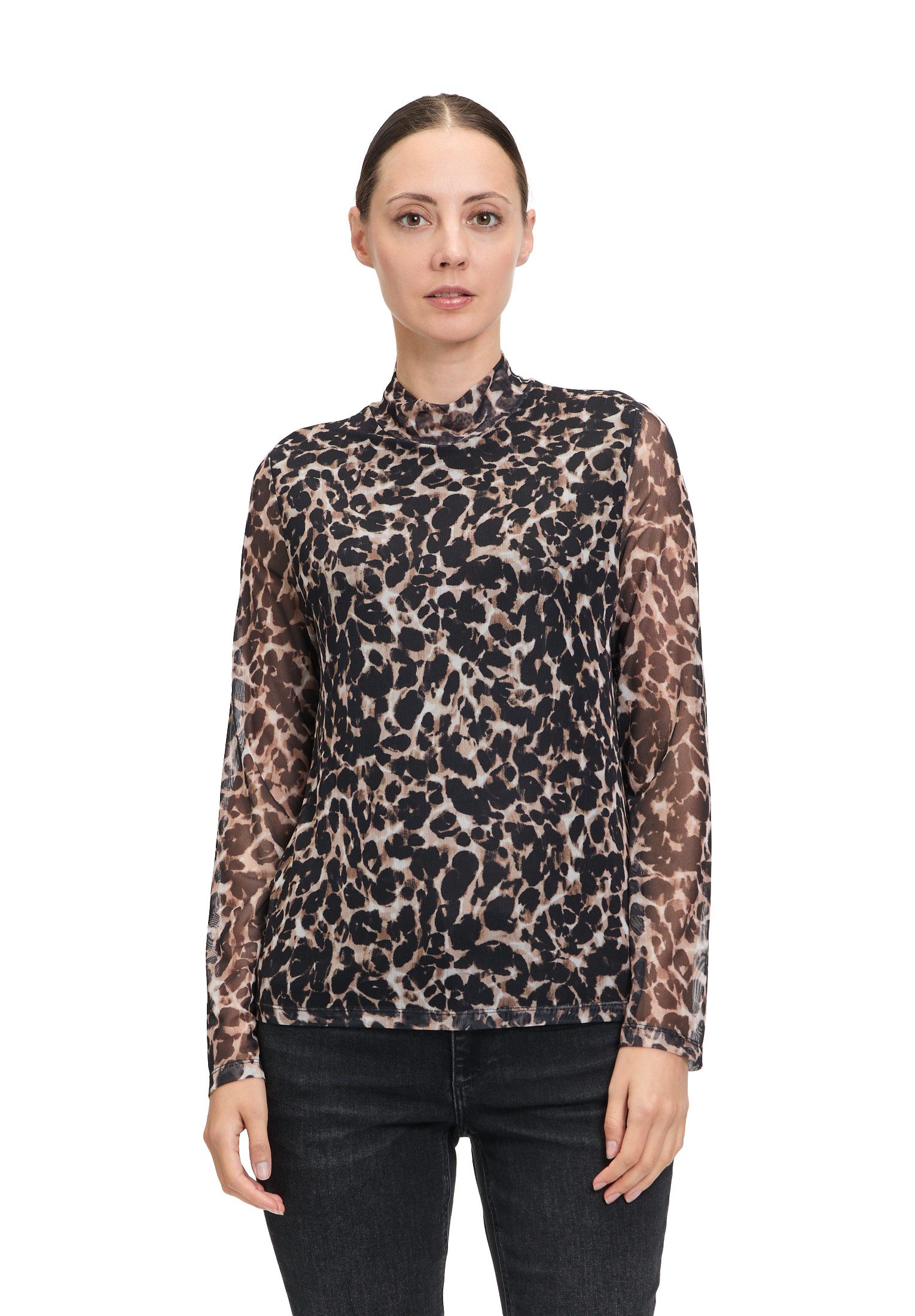 Kurzarmshirt Betty & Co Leicht transparentes Shirt mit Stehkragen