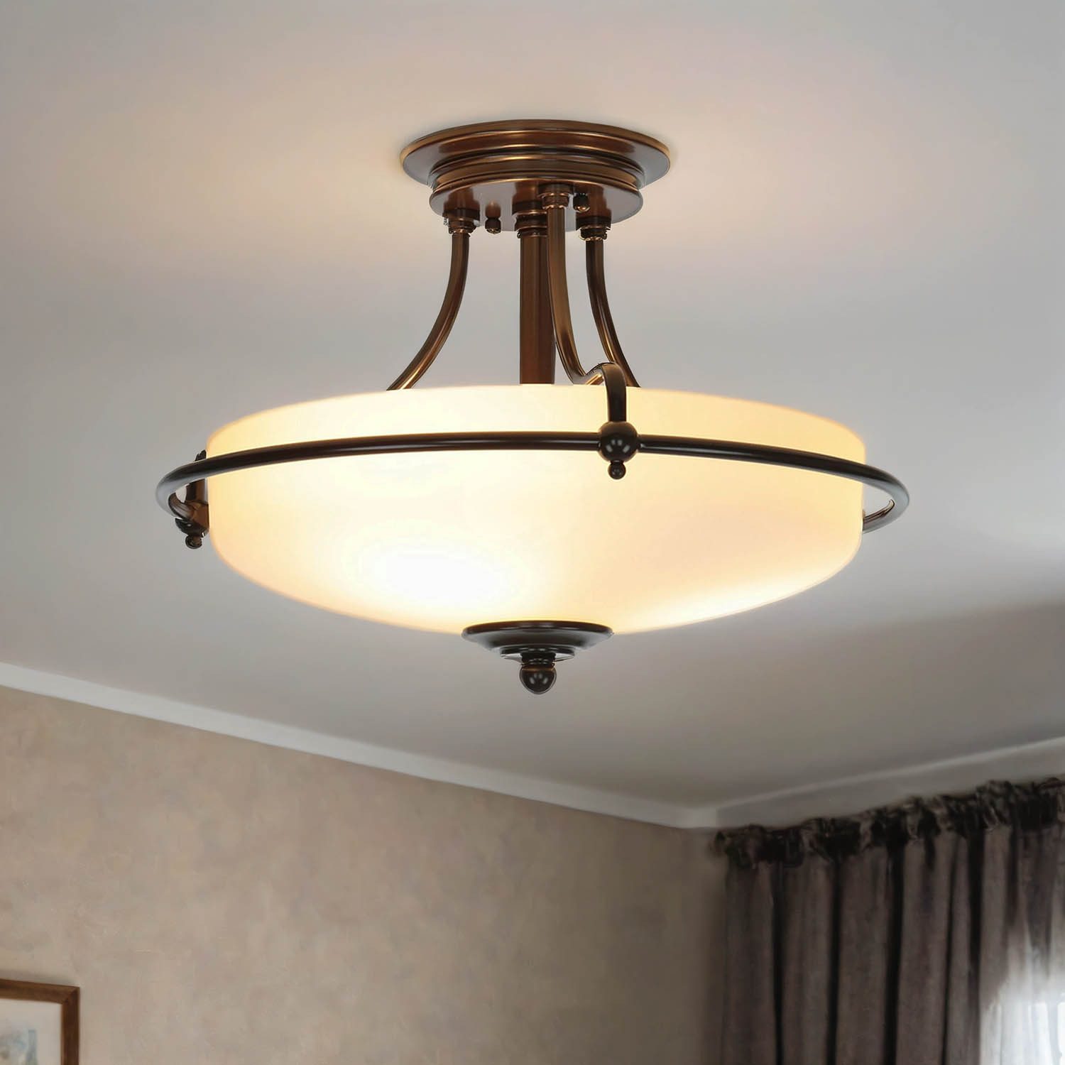 Licht-Erlebnisse Deckenleuchte ASPERO, ohne Leuchtmittel, Deckenlampe E27 Creme Bronze Glas Metall Jugendstil Beleuchtung