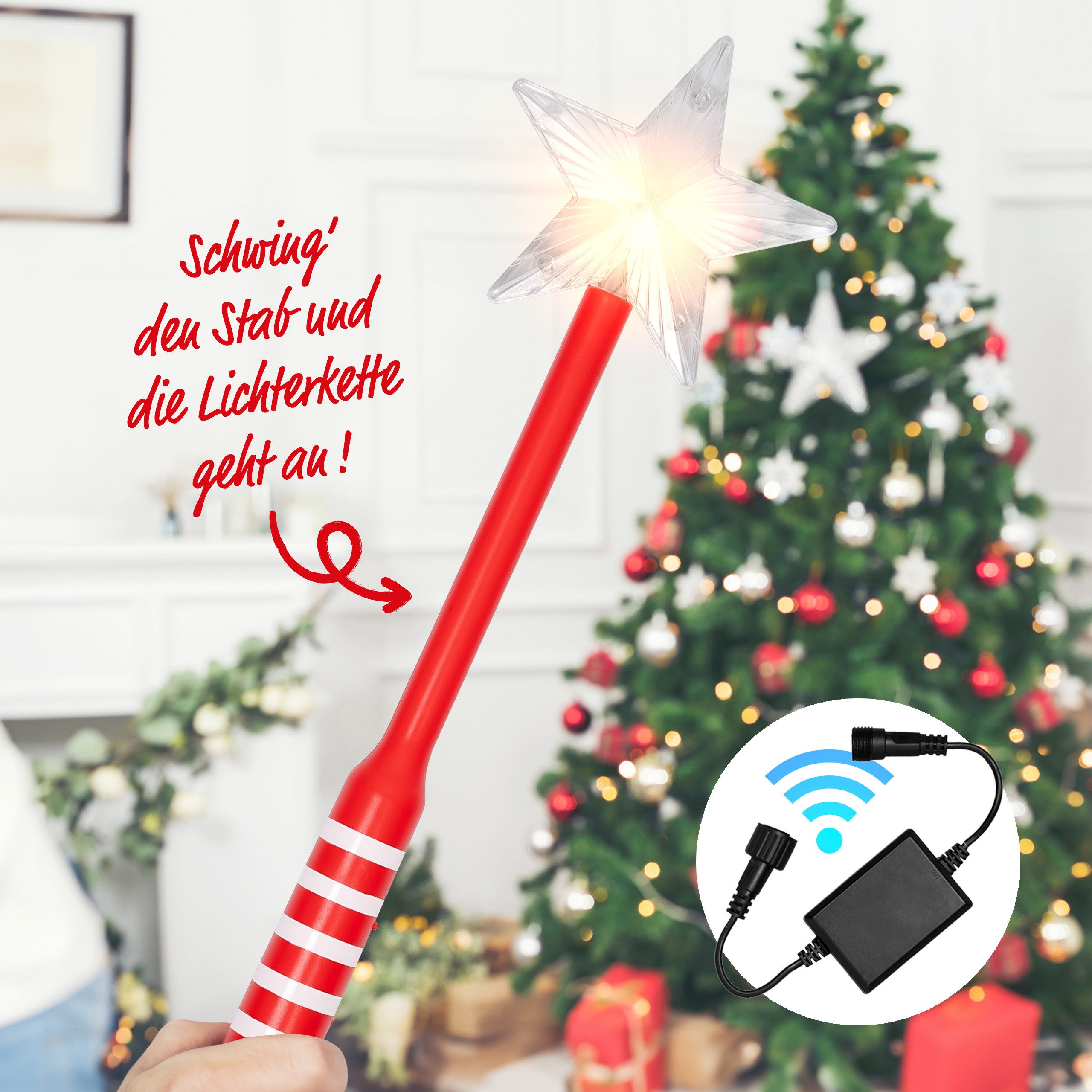 BONETTI Schalter - Drahtloser Zauberstab als Fernbedienung für Гирлянды (1-St), Durch Schwingen werden die Baumlichter ein- und ausgeschaltet.