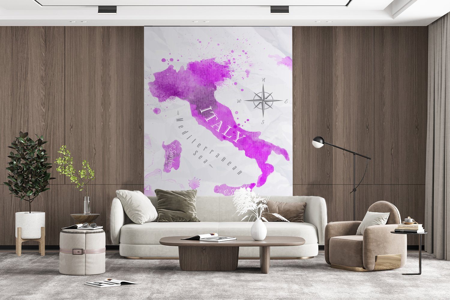 Rosa - Weltkarte MuchoWow - Wandtapete Tapete Matt, (3 Italien, Montagefertig Fototapete St), Wohnzimmer, für bedruckt, Vinyl