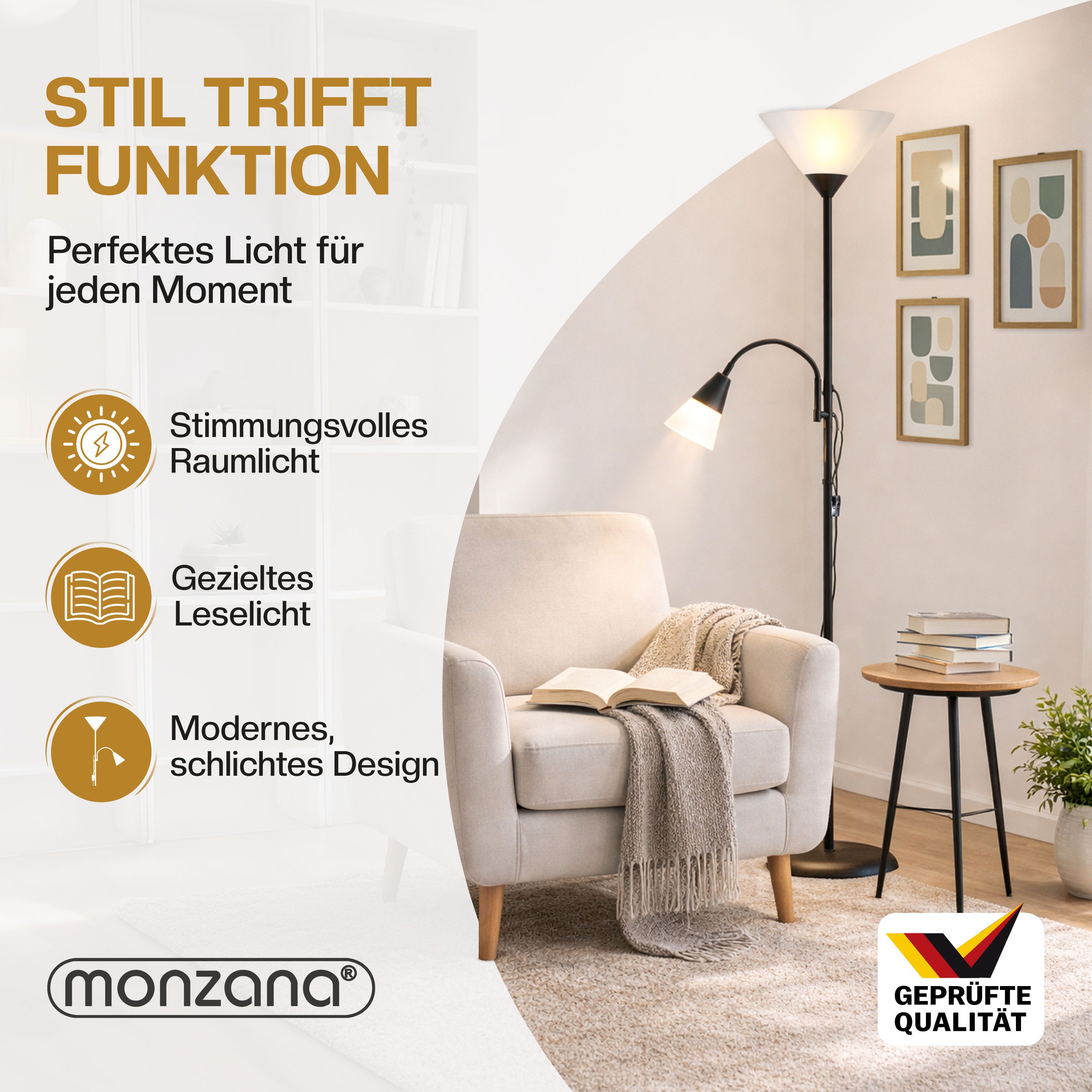 monzana Stehlampe Alissa, Stehlampe 175 cm Weiß Verstellbar Stehleuchte Dec günstig online kaufen