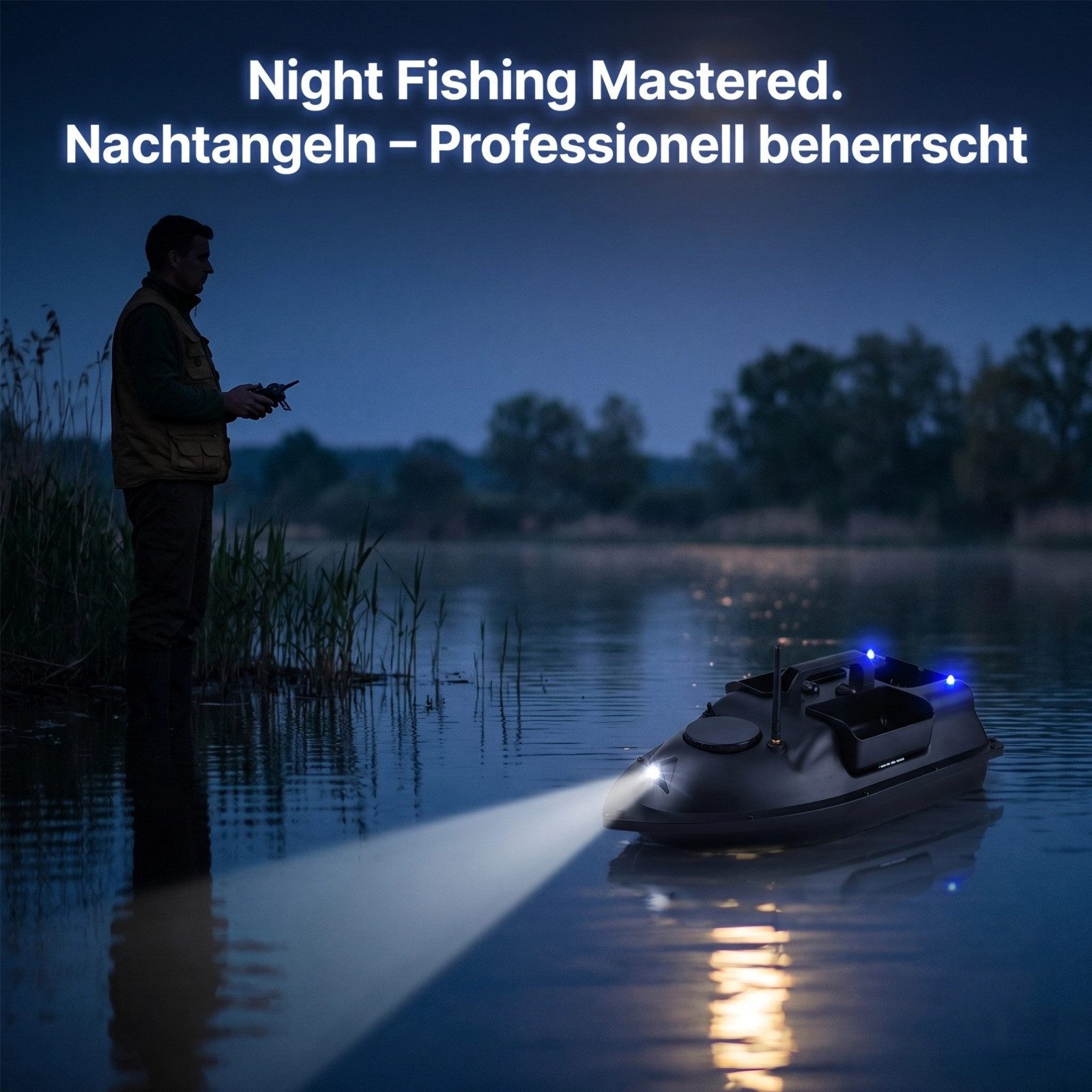 GARRYFIZH RC-Boot GPS Futterboot Köderboot, 2kg Zuladung 3 Kammern 500m Reichweite