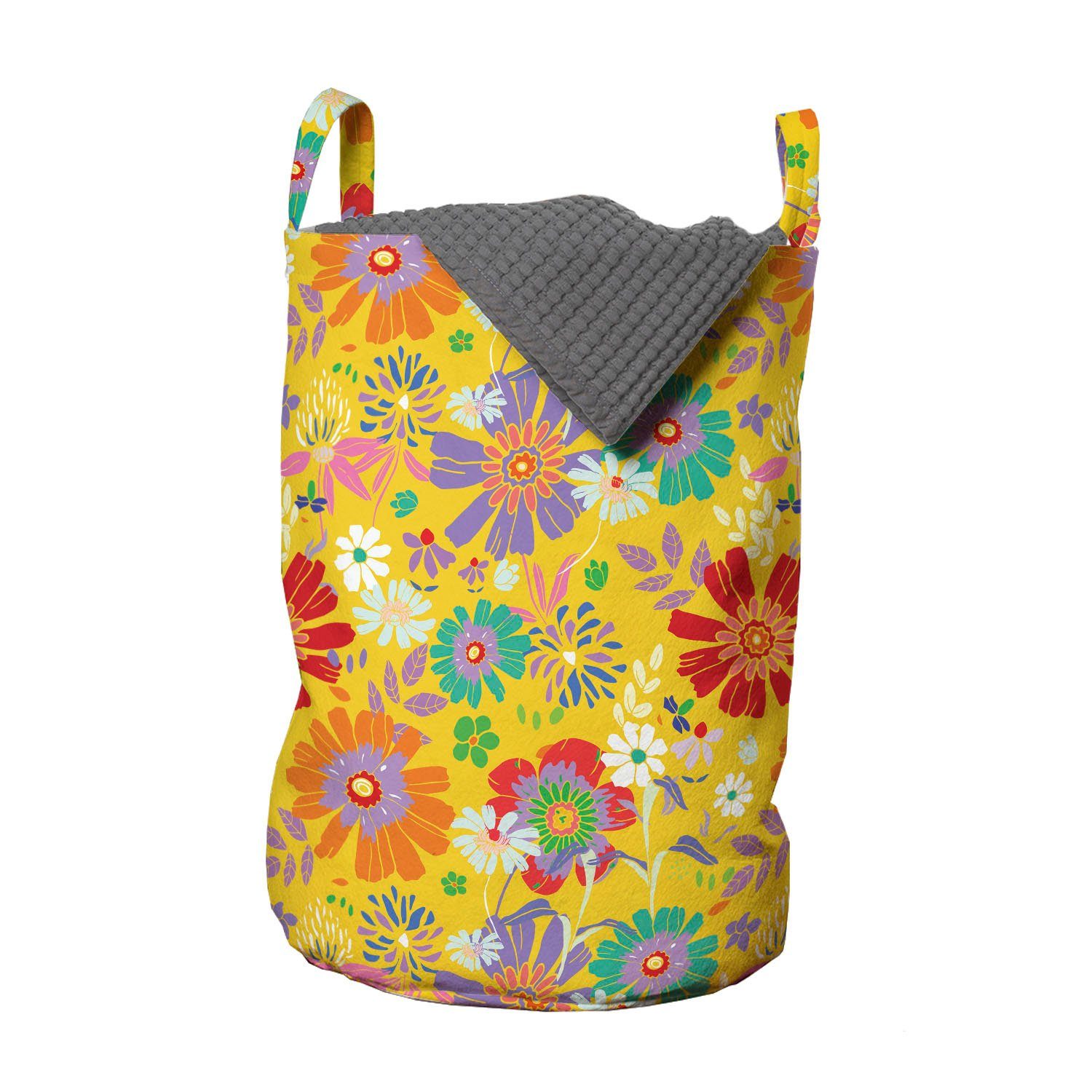 Frühlings-Blumen Griffen Wäschesäckchen für Kordelzugverschluss Dahlie Childish Wäschekorb Waschsalons, Abakuhaus Kunst mit