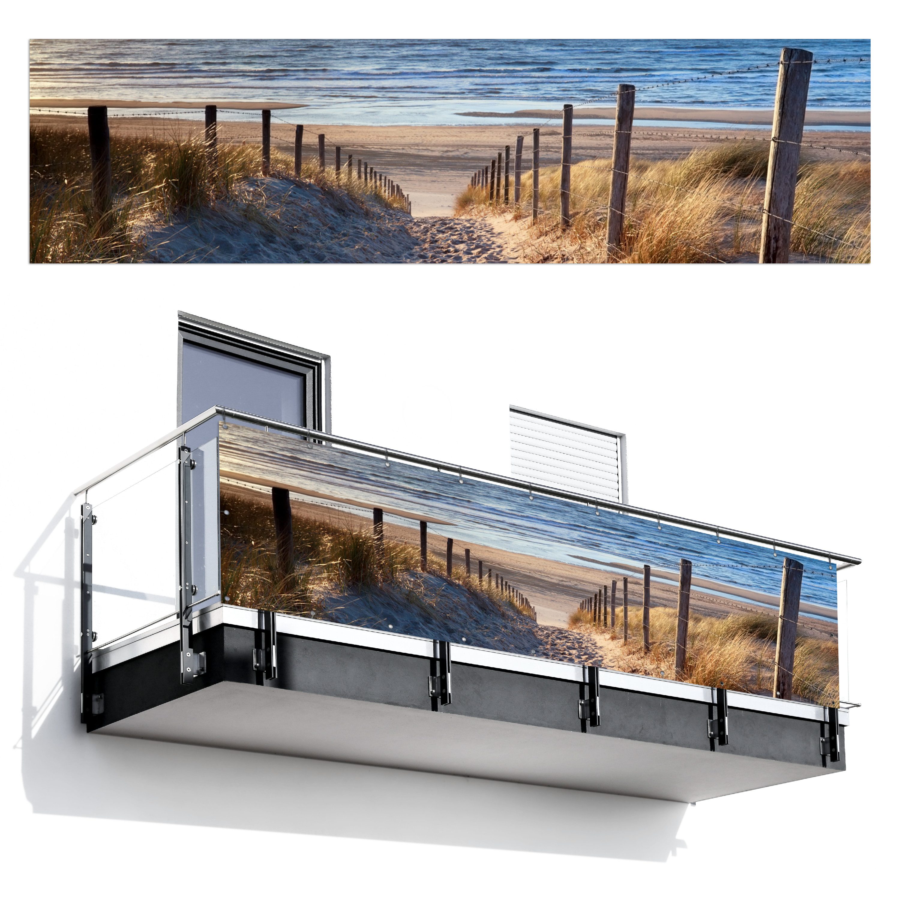 MuchoWow Balkonsichtschutz Sand - Strand - Düne - Meer - Sommer (1-St) Wind- und Sichtschutz für den Balkon Terrassen, 300x85 cm