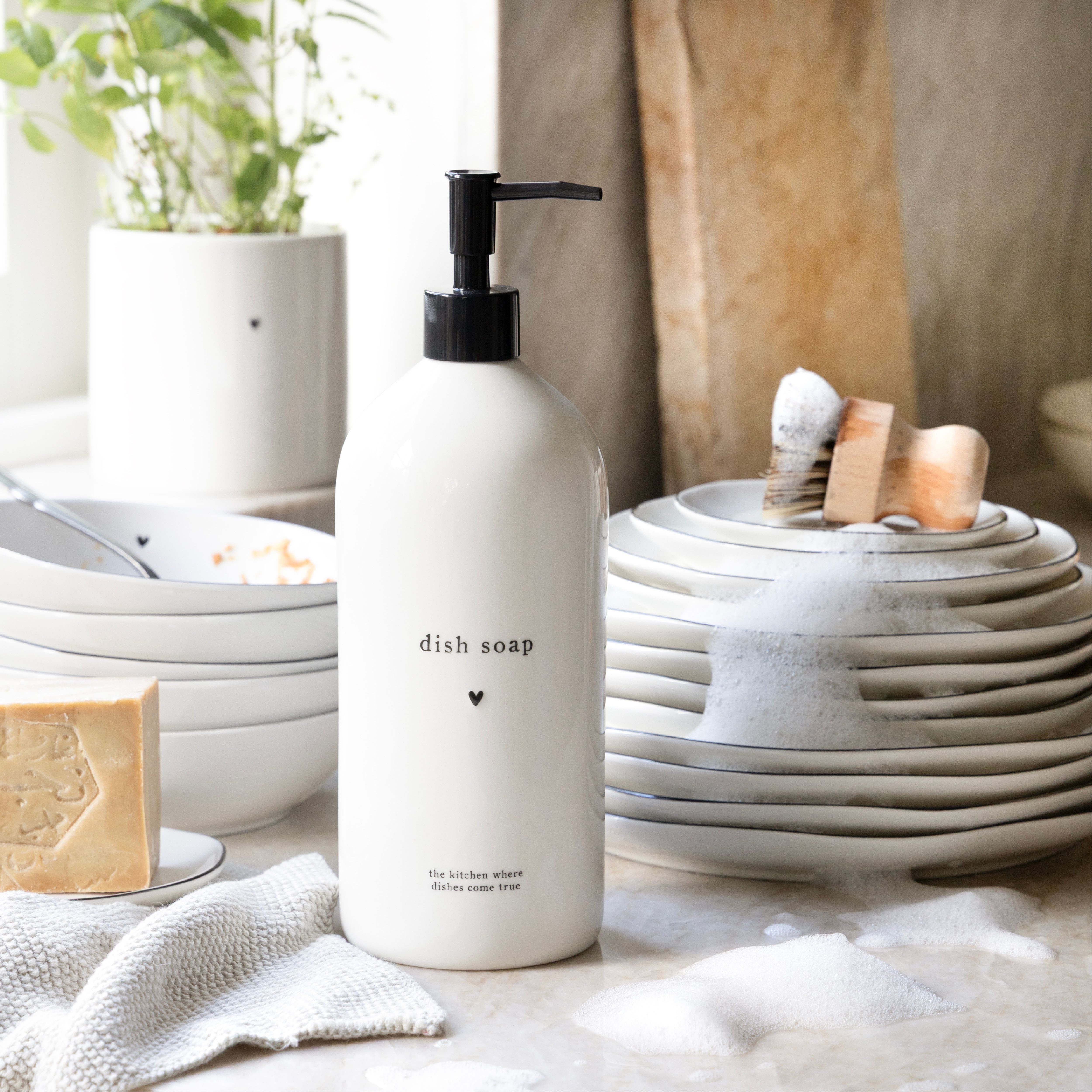 Bastion Collections Spülmittelspender »Dish Soap« Weiß, Keramik Seifenspender, 300ml, leicht nachfüllbar