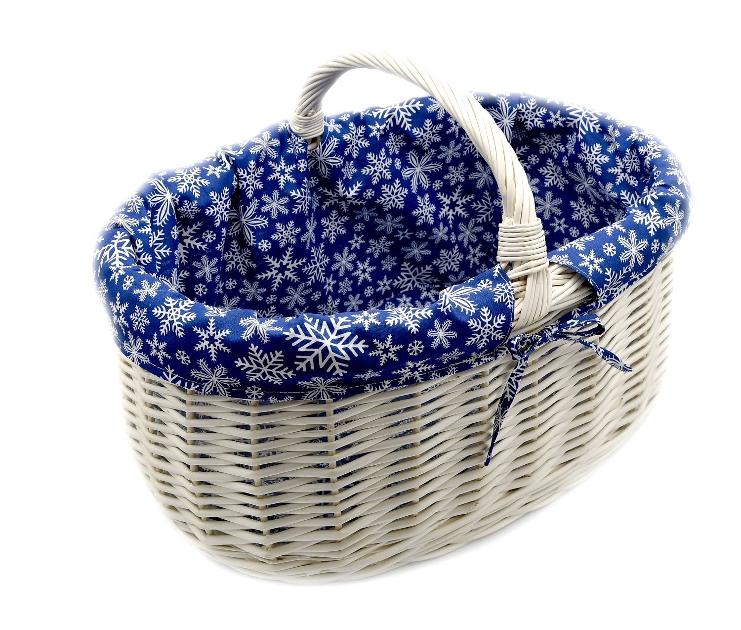 MyBer® Einkaufskorb Weidenkorb Tragekorb Korb aus Weide geflochten weiß, mit Stoffeinlage 50/35/25cm(40 mit Griff) K1-605-W-SBWW