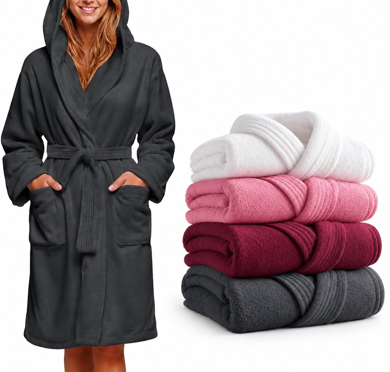 CALMONT Damenbademantel CALMONT - Bademantel Damen aus 100% Baumwolle Frottee mit Kapuze, Kapuze, Gürtel, Kapuze, Große Taschen, Gürtel, Aufhängeschlaufe