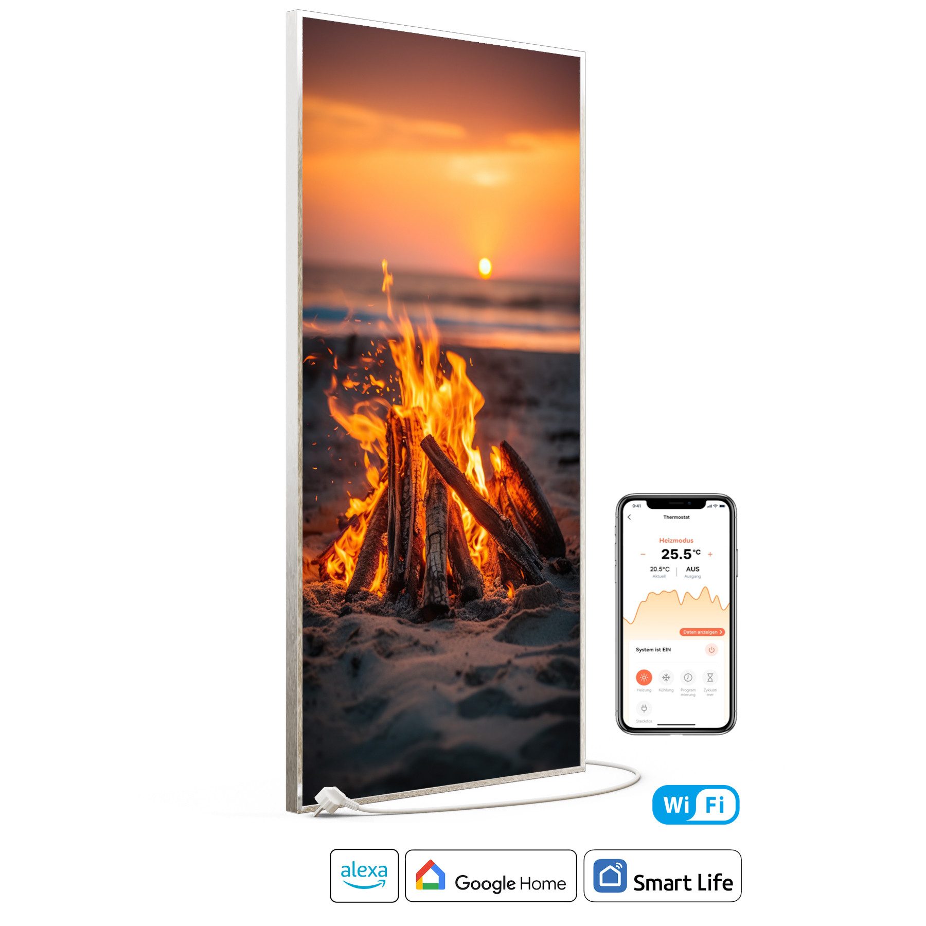 STEINFELD Heizsysteme Infrarotheizung Bild 750W, 120x60cm, Made in Germany, 7 Jahre Garantie, mit Thermostat, Silber