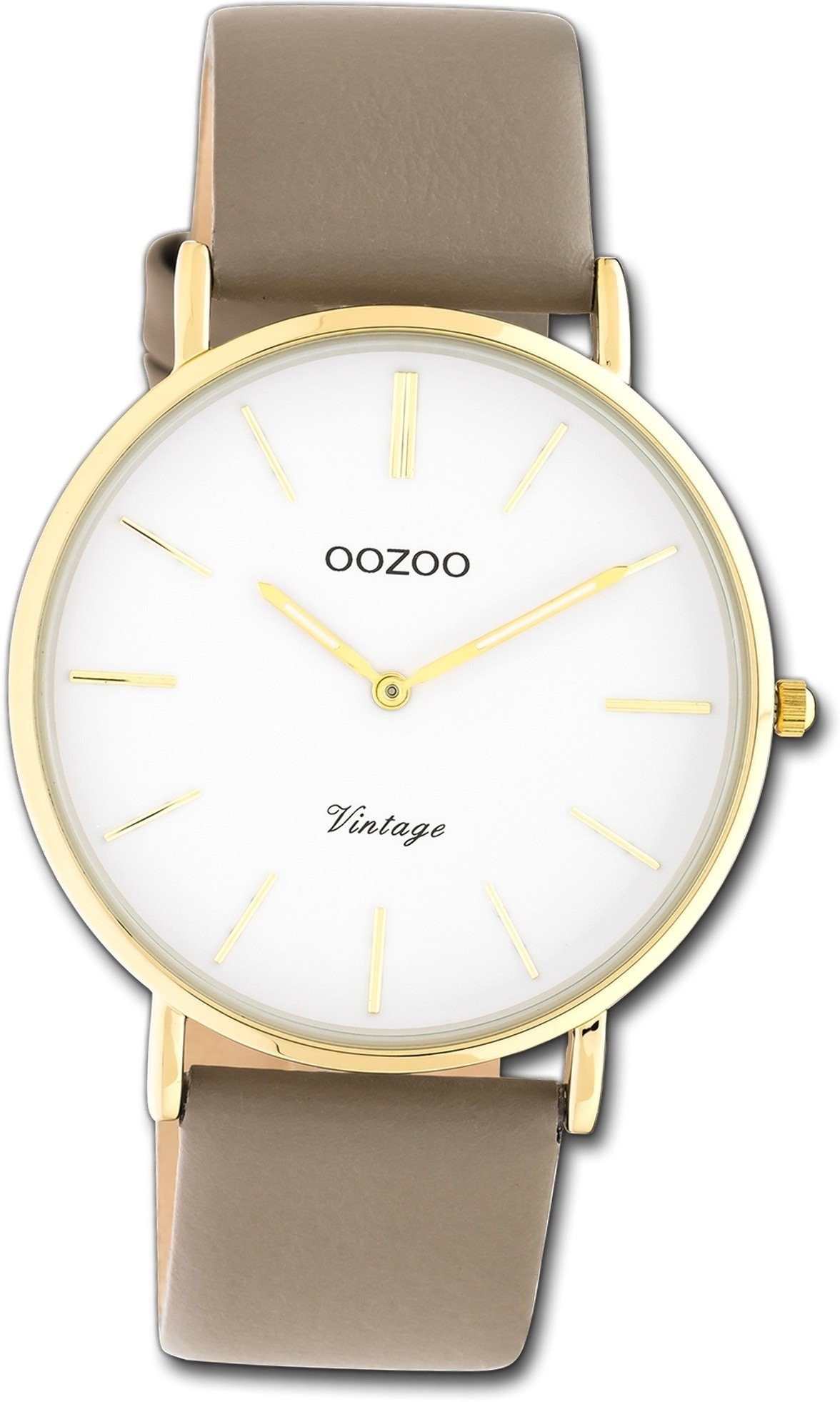 Quarzuhr Oozoo Ultra Lederarmband Damen braun, Gehäuse, 40mm) Armbanduhr (ca. OOZOO rundes groß Slim, Damenuhr