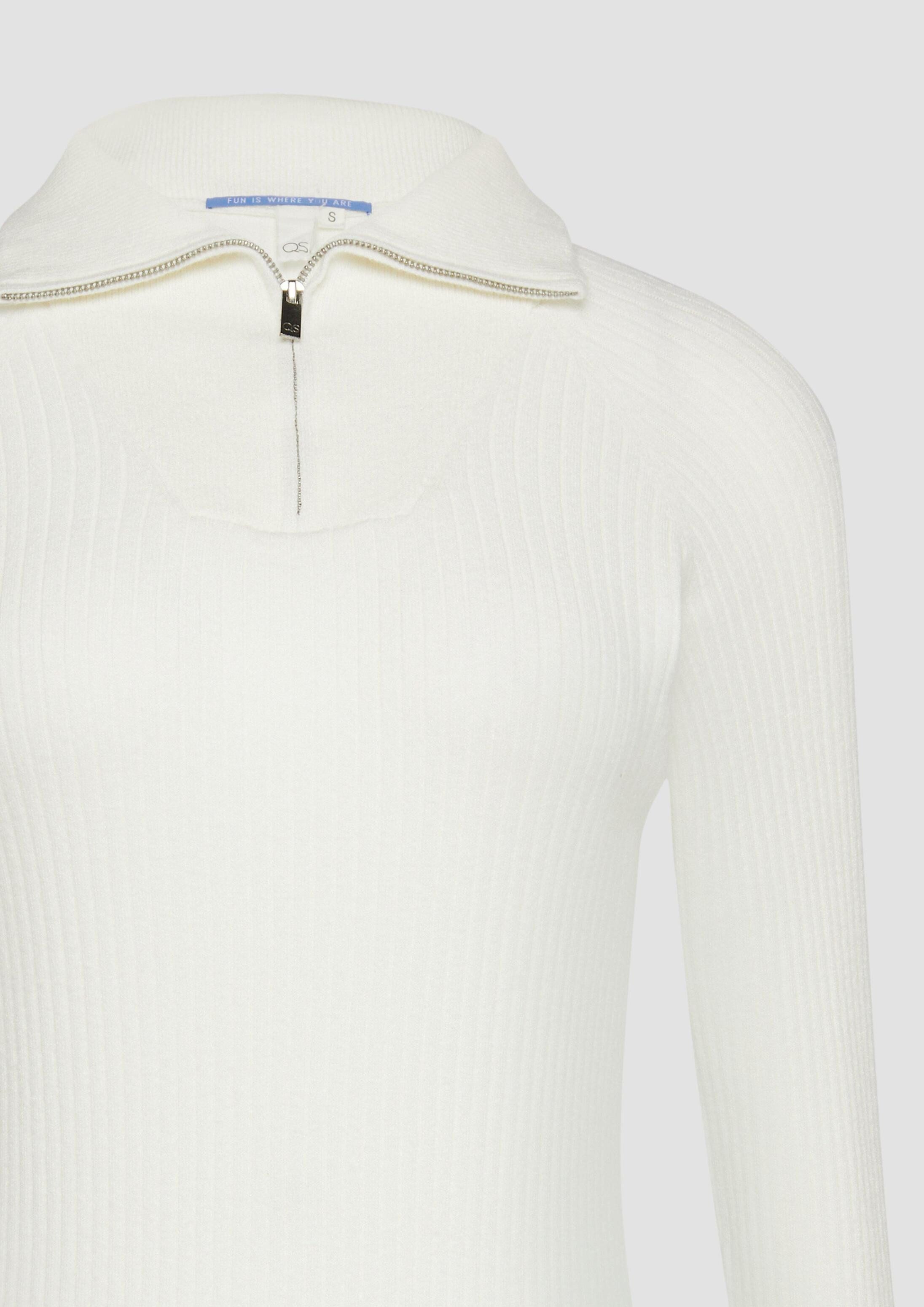QS Longpullover Strickpullover Schmaler Pullover mit Troyer-Kragen