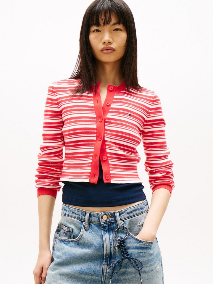 Tommy Jeans Strickjacke TJW CREW NECK STRIPE CARDI EXT reine Baumwolle, Streifen Look