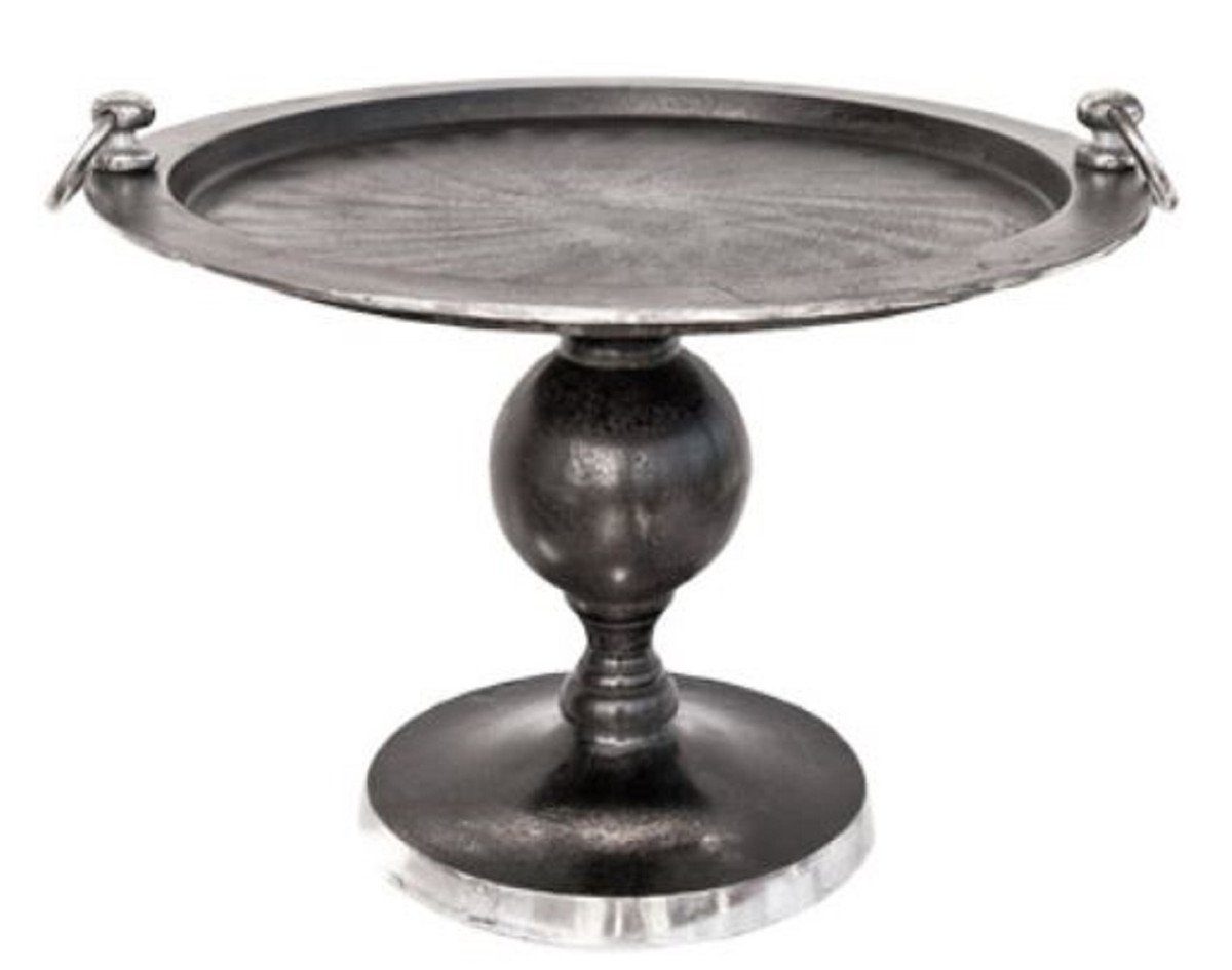 Casa Padrino Beistelltisch Luxus Beistelltisch Schwarz / Silber Ø 69 x H. 47 cm - Kleiner Runder Aluminium Tisch mit 2 Tragegriffen