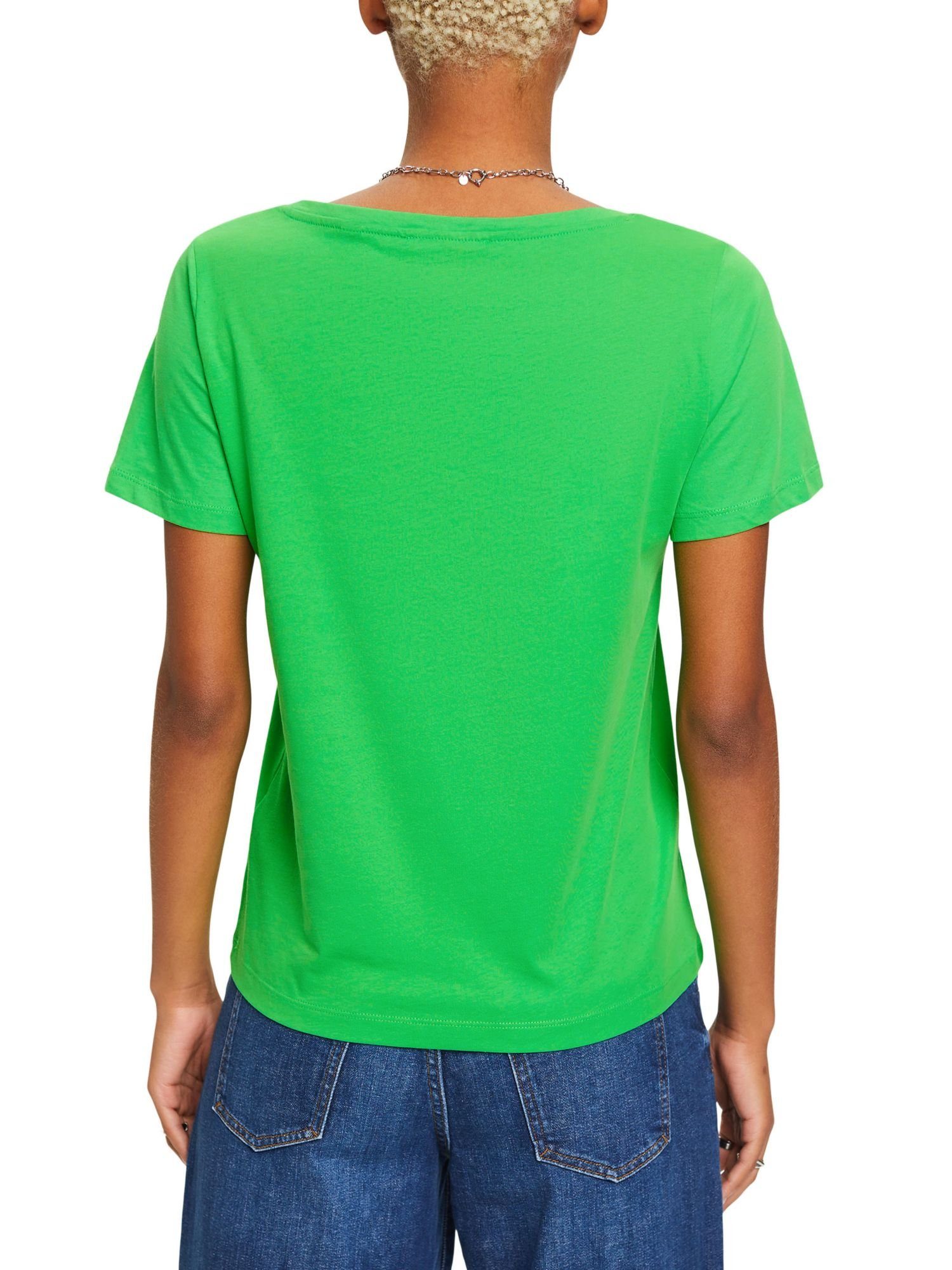 und T-Shirt Stickerei Esprit floraler V-Ausschnitt GREEN T-Shirt (1-tlg) edc by mit