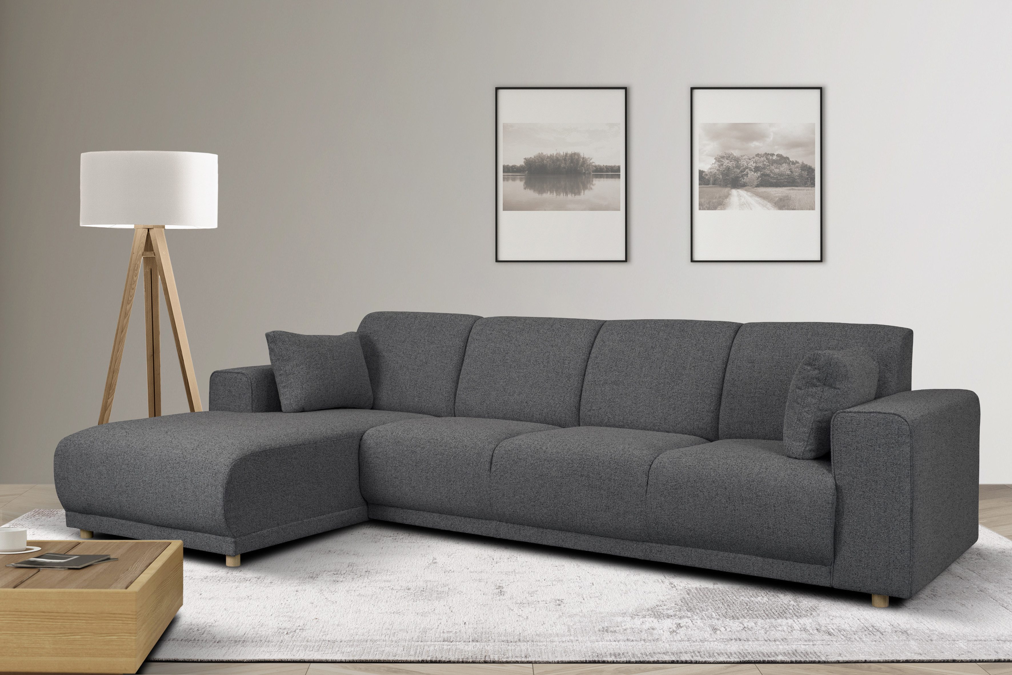 OTTO home Ecksofa LEMPS wahlweise Recamiere links oder rechts L-Form, incl. Zierkissen, Stellmaße 297x162 cm