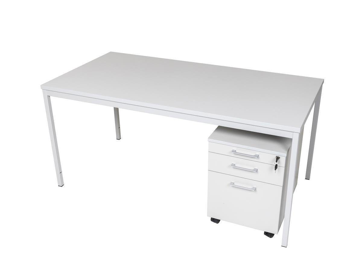 Furni24 Schreibtisch Schreibtisch und Holz 140x80x75 grau, 3 cm Schübe, Rollcontainer