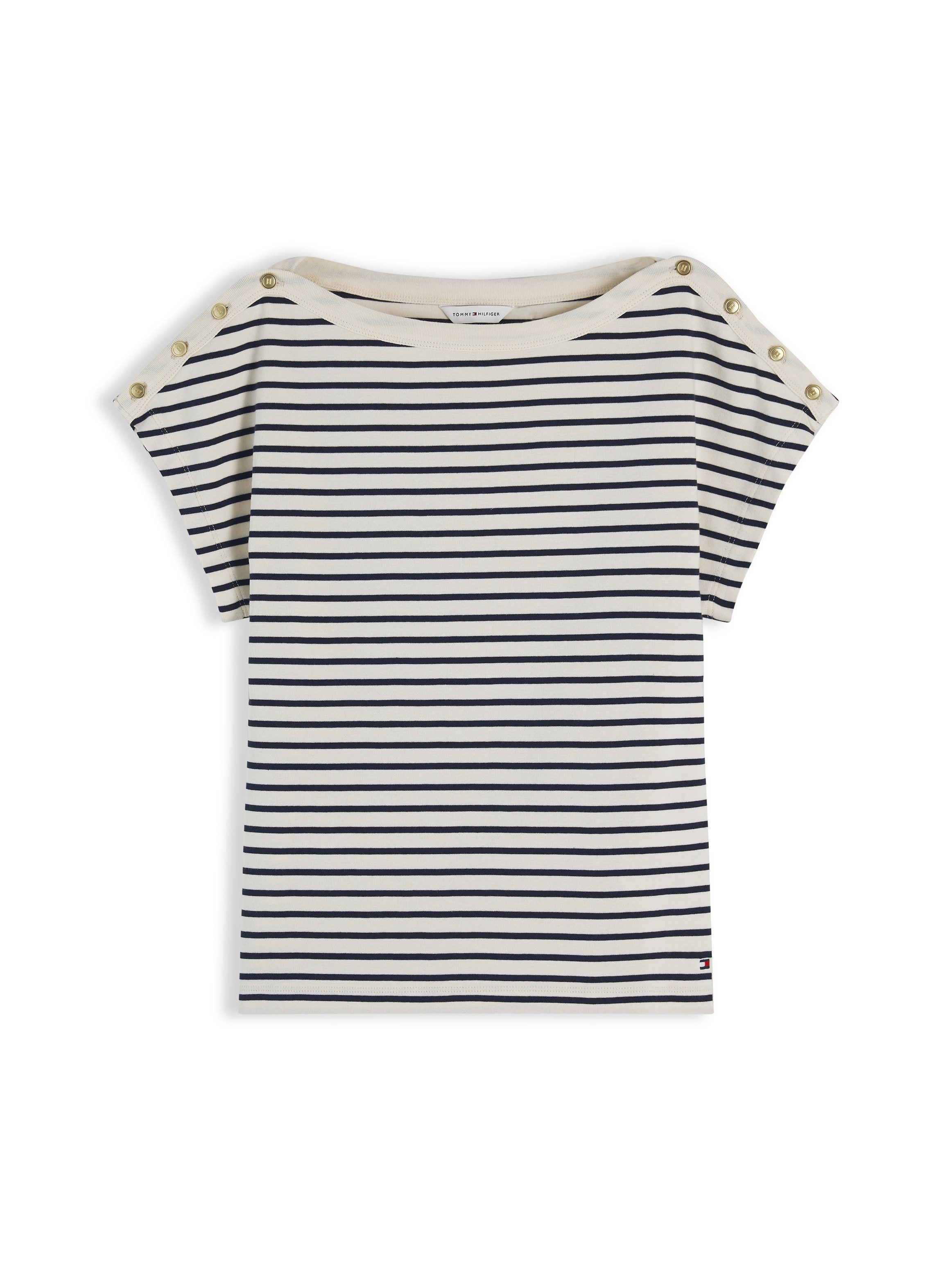 Tommy Hilfiger Kurzarmshirt GOLD BTN CAP-SLV BOAT-NK TEE Baumwolle, mit goldfarbenen Knöpfen – Bild 5 von 5