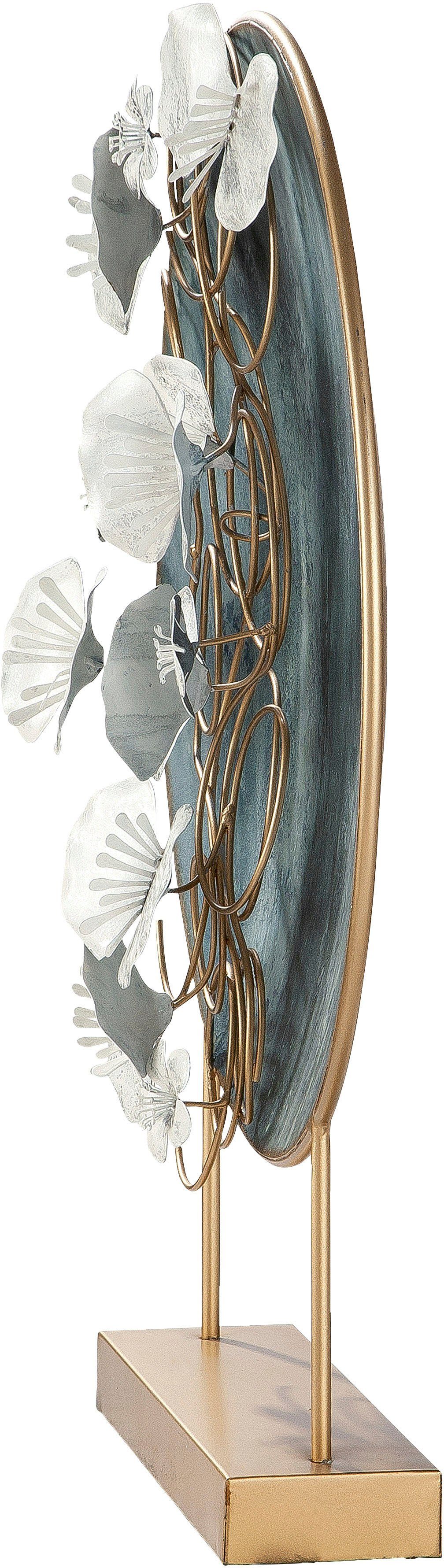 Casablanca by Gilde Dekofigur Dekoobjekt Metall, (1 65 Blumen, cm, blau/gold Dekoobjekt, St), mit aus Blossoms, Wohnzimmer Scheibe Höhe