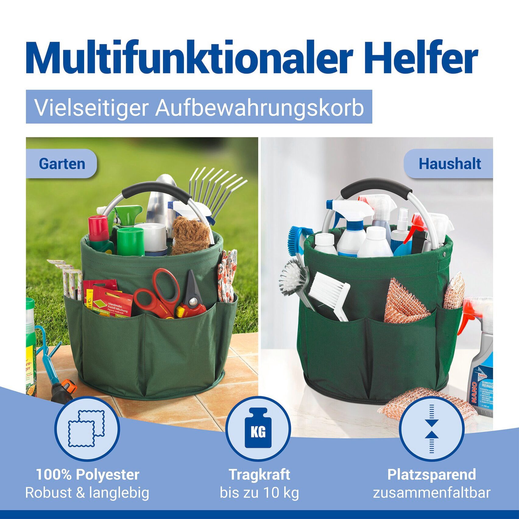 Maximex Organizer Universal-Reinigungs-Caddy (1 St), mit 6 Außentaschen für Gartenwerkzeug, großes Hauptfach, faltbar, 16 l