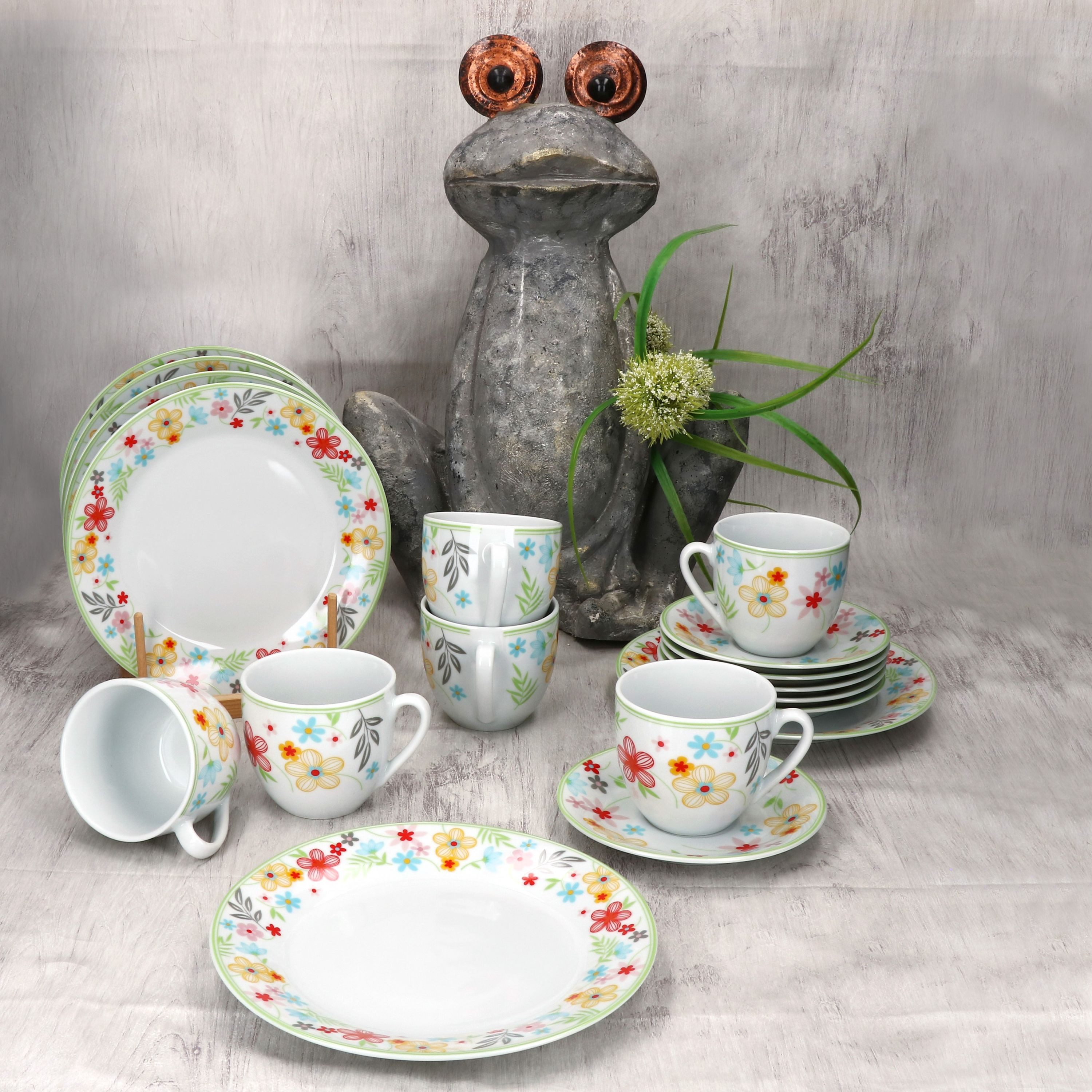 MamboCat Kaffeeservice 18tlg Kaffeeservice Variant Blümchen Porzellan 6 Personen, Porzellan
