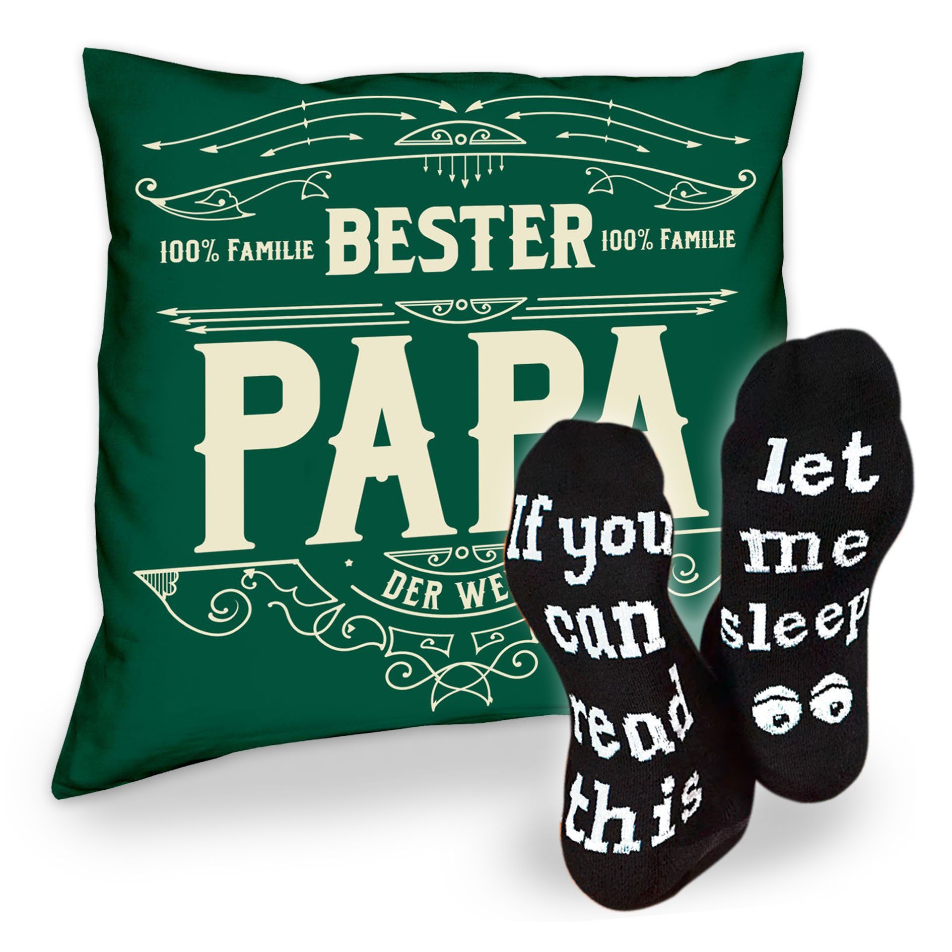 Soreso® Dekokissen Kissen Bester Papa & Sprüche Socken Sleep, Geschenk Geburstag Vatertag Weihnachten dunkelgrün