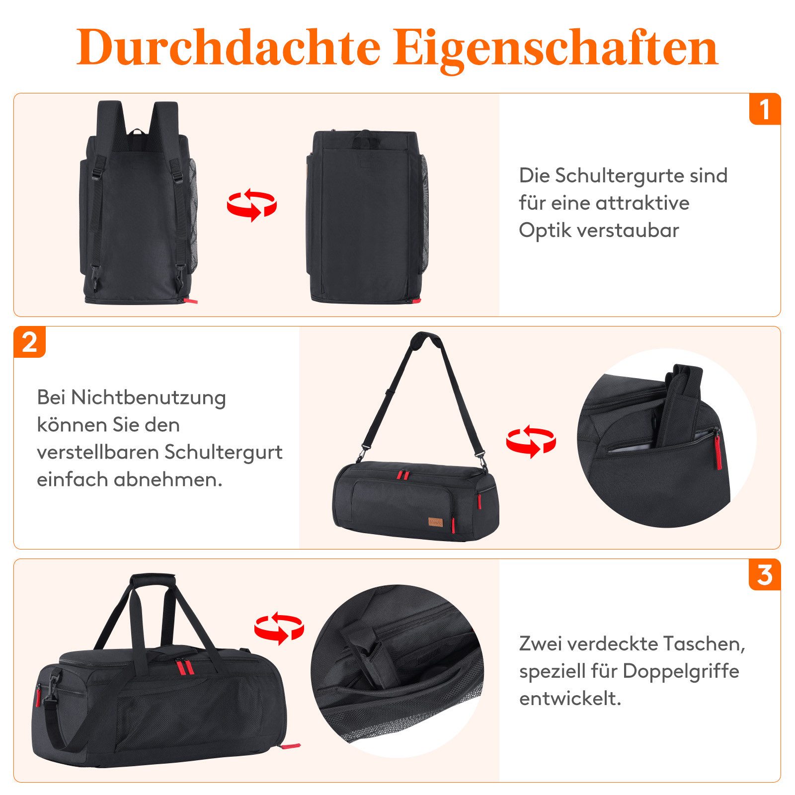 Lifewit Sportrucksack Sporttasche Herren, Reisetasche Rucksack mit Schuhfach und Nassfach – Bild 4 von 5