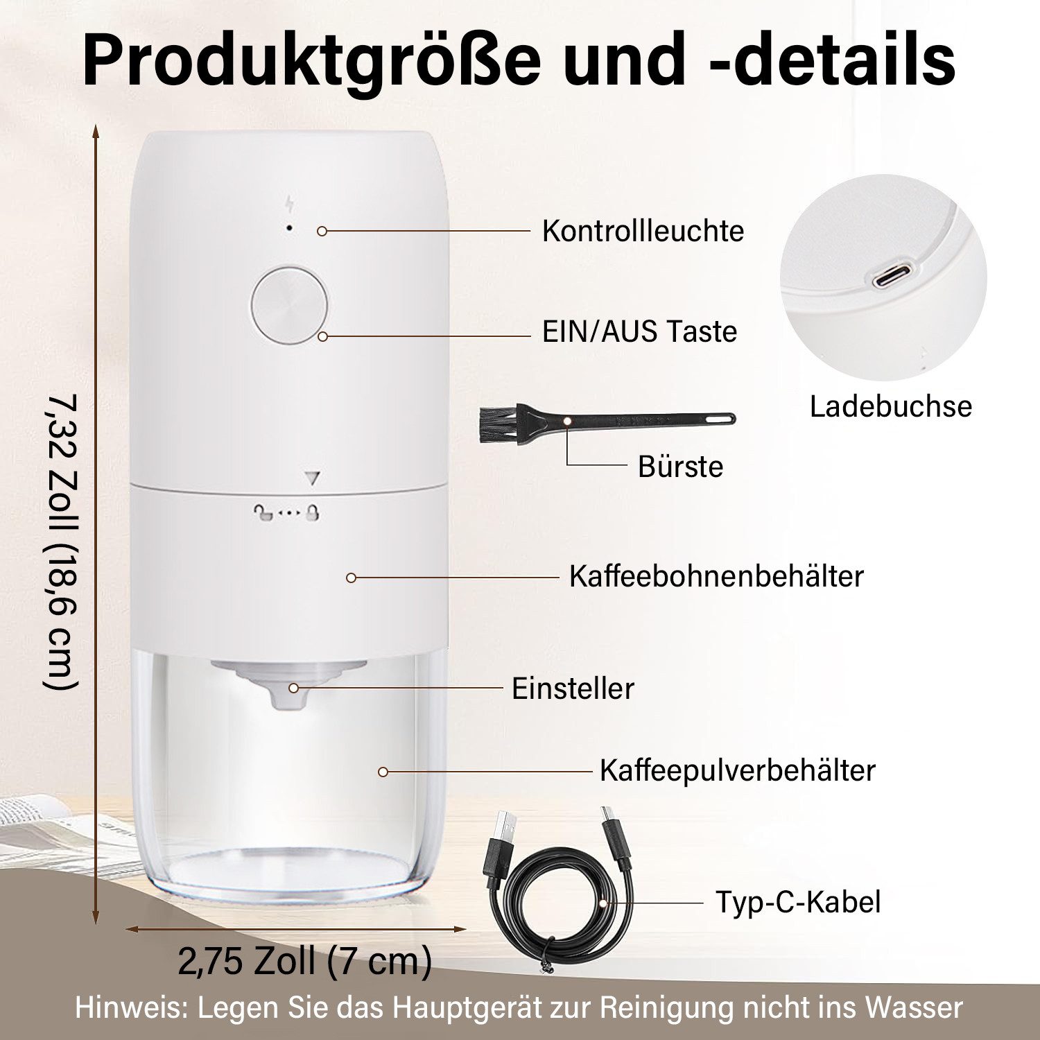 MOPUEA Kaffeemühle elektrische Kaffeemühle, Gewürzmühle Edelstahlklinge 25W, 25 g Bohnenbehälter, Geeignet für Kaffee, Nüsse, Gewürze