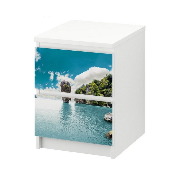 MyMaxxi Möbelfolie MyMaxxi - Klebefolie Möbel kompatibel mit IKEA Malm Kommode - Motiv Ausblick auf Felsen im Meer - Möbelfolie selbstklebend - Dekofolie Tattoo Aufkleber Folie - Wasser Ozean Sonne