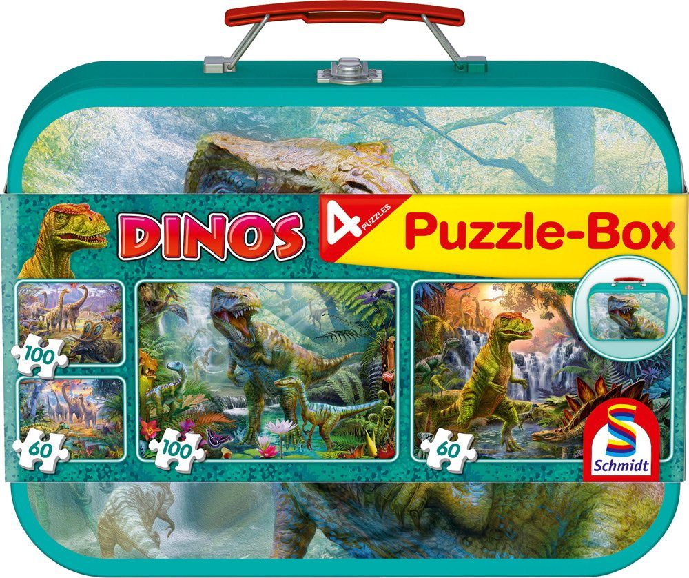 Schmidt Spiele Puzzle 2 x 60 + 2 x 100 Teile Kinder Puzzle Dinos Metallkoff günstig online kaufen