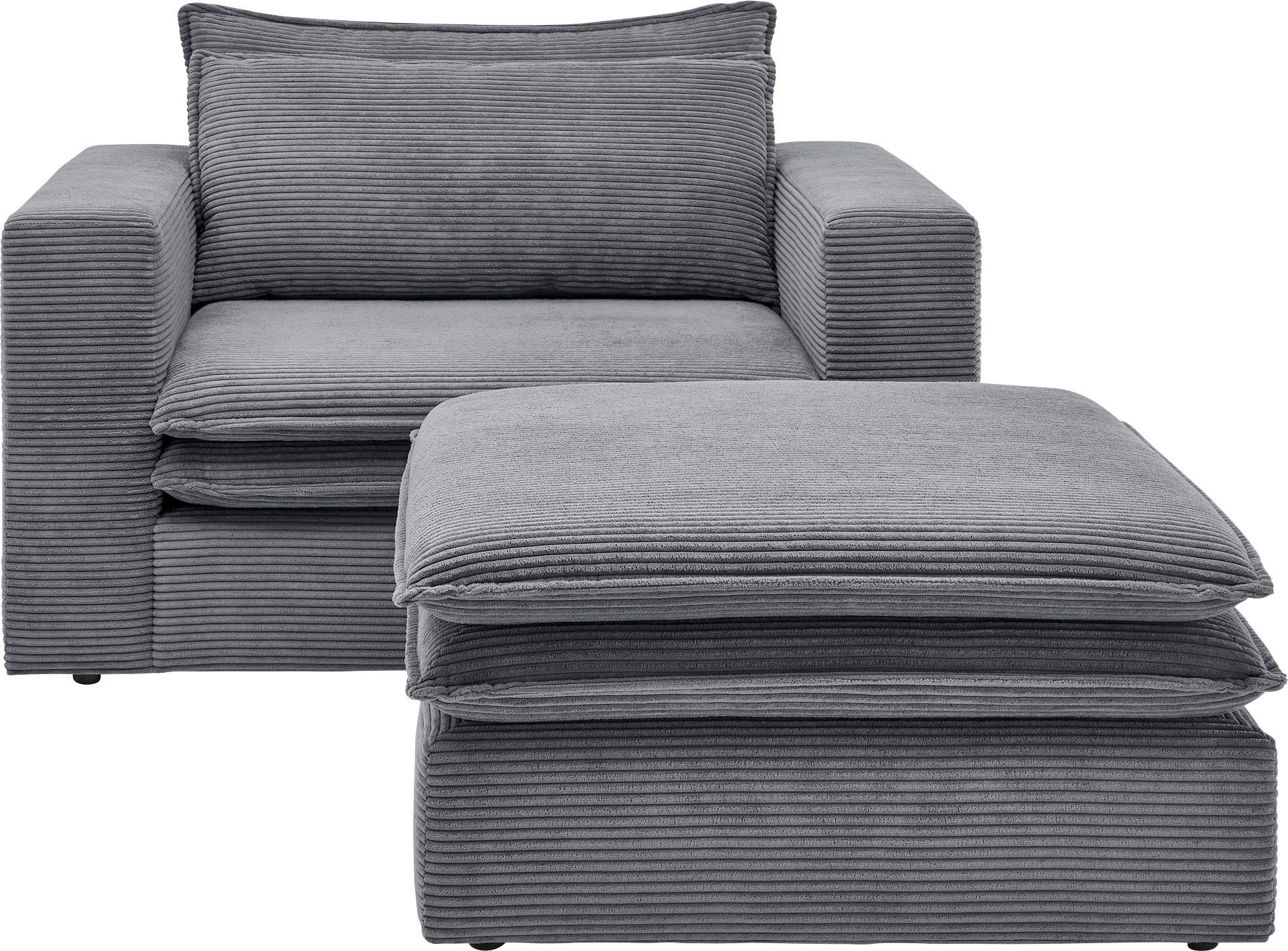 und Places (2-tlg), Cord, Loveseat-Hocker im Anthrazit of Style Sitzgruppe Loveseat Hochwertiger PIAGGE, Set