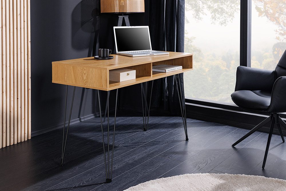riess-ambiente Schreibtisch STUDIO 110cm natur-Eiche, Stauraum, Hairpin, homeoffice, platzsparend (Einzelartikel, 1-St), Industrial Laptoptisch - ideal für Studio, Wohn- oder Arbeitszimmer