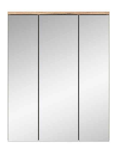 furnling Badezimmerspiegelschrank Moskau 60 x 77 x 18 cm, in Eiche mit Softclose-Funktion, Spiegelschrank Bad