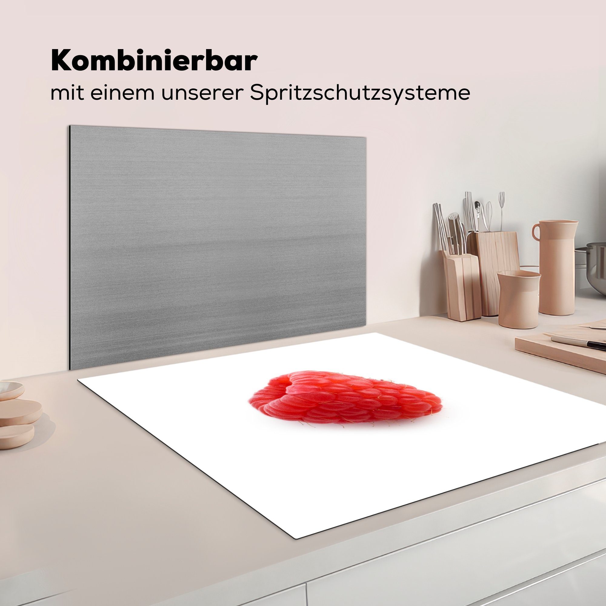 für Herdblende-/Abdeckplatte Ceranfeldabdeckung, küche Vinyl, (1 Arbeitsplatte 78x78 tlg), MuchoWow - - Rot Himbeere cm, Obst,