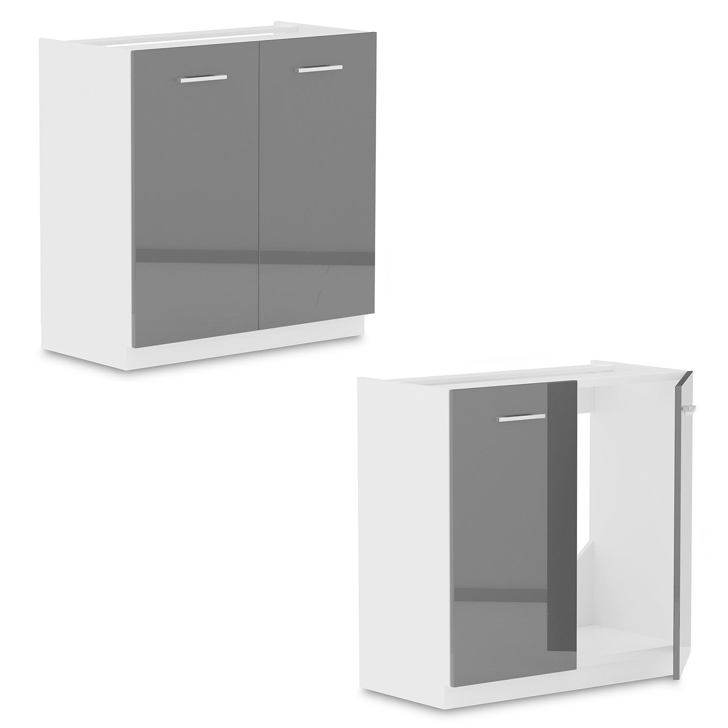 Roysson Home Spülenunterschrank Küchenschrank Spülenunterschrank 80 cm Grau (Hochglanz) | Spülenschränke