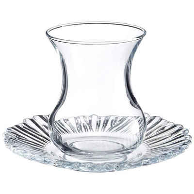 Pasabahce Gläser-Set Aurora, Glas, Teeglas Set 12 Teilig mit Untertassen, Spülmaschinengeeignet