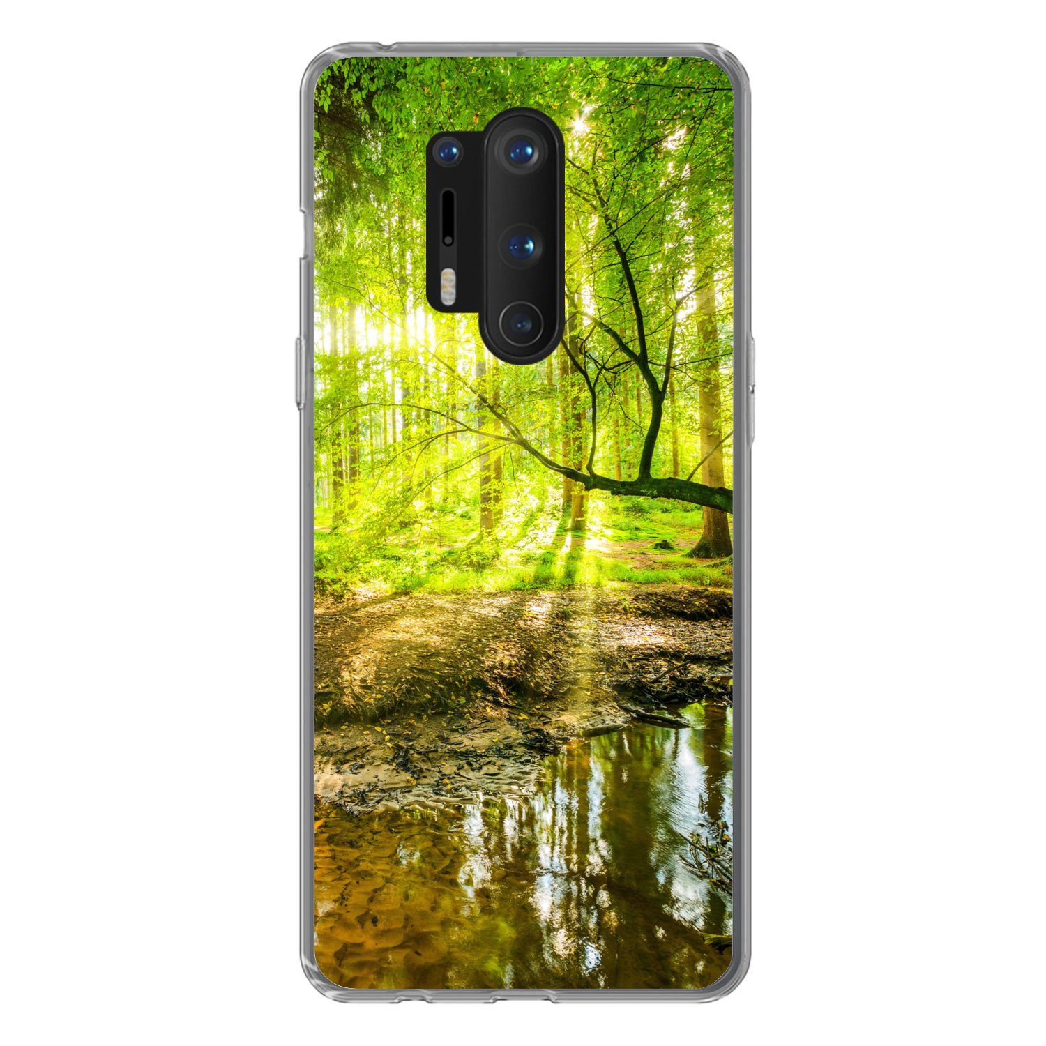 MuchoWow Handyhülle für OnePlus 8 Pro Wald - Landschaft - Wasser - Bäume - Sonne - Grün -, Phone Case, Silikon, Schutzhülle Dünn