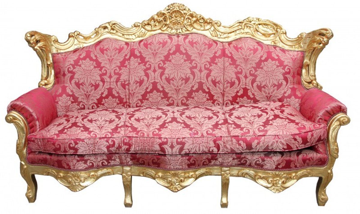 Master Casa Gold Sofa Padrino Couch / Barock Wohnzimmer Möbel Lounge - 3-Sitzer Bordeaux Muster 3er