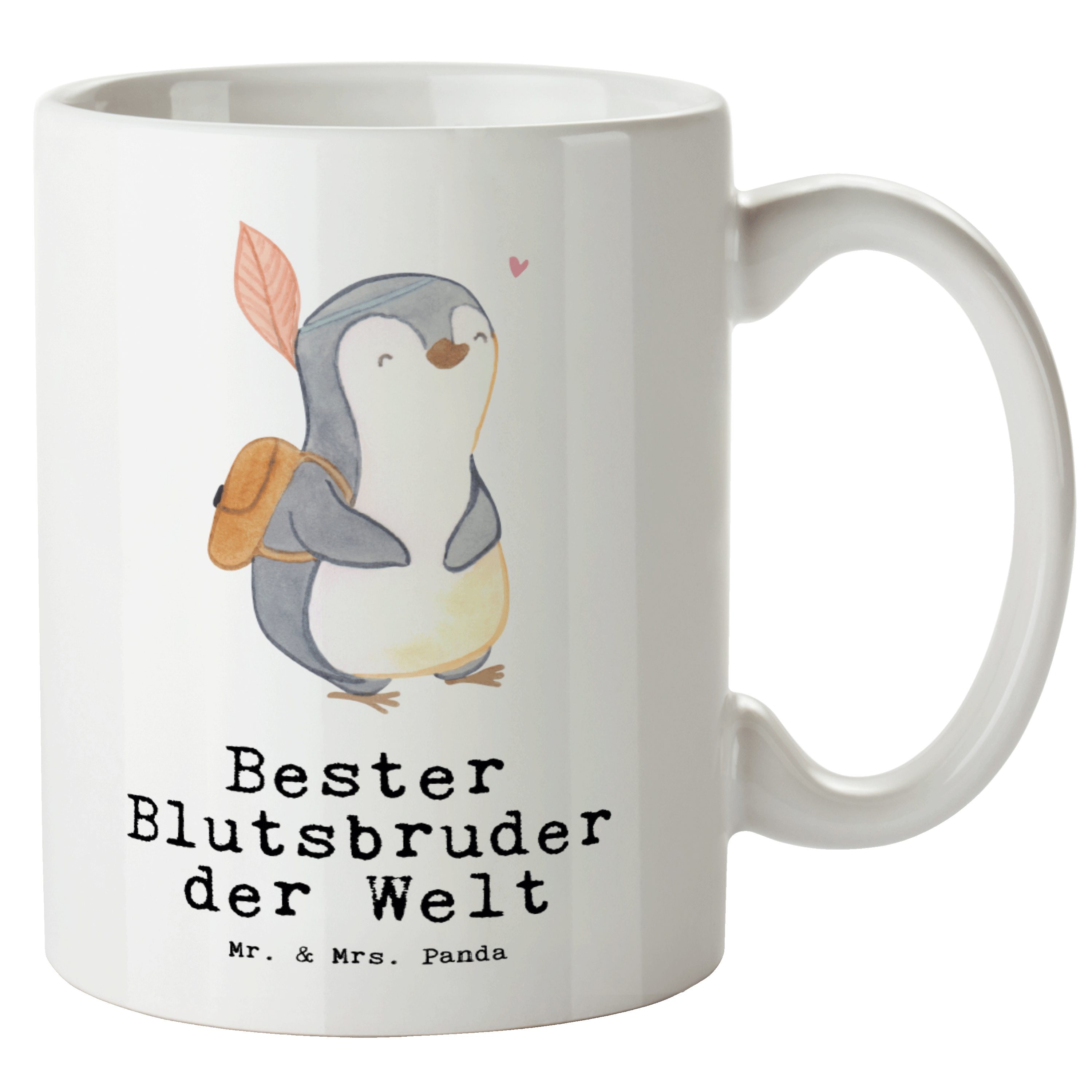 Mr. & Mrs. Panda Tasse Pinguin Bester Blutsbruder der Welt - Weiß - Geschenk, Grosse Kaffeet, XL Tasse Keramik