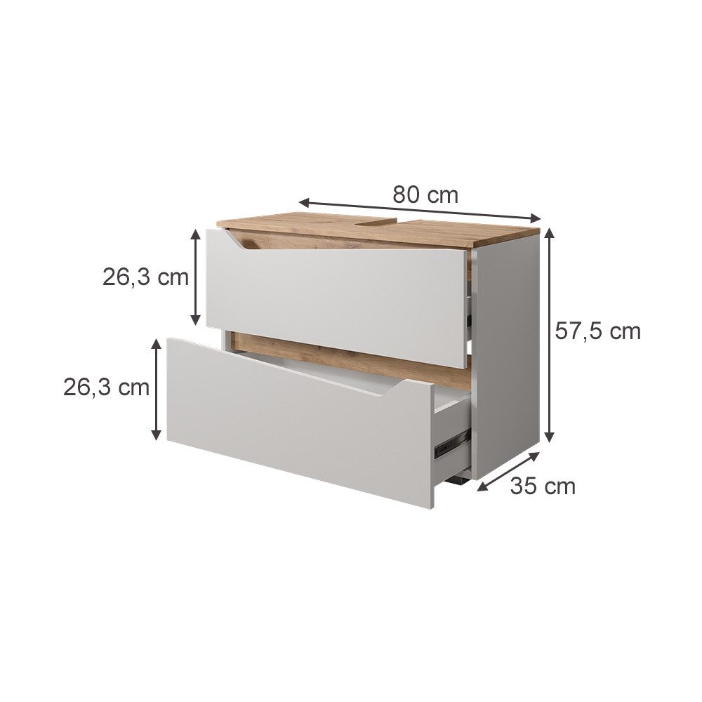 Vicco Waschbeckenunterschrank Marelle, Weiß/Artisan, 80 x 57.5 cm mit 2 Sch günstig online kaufen