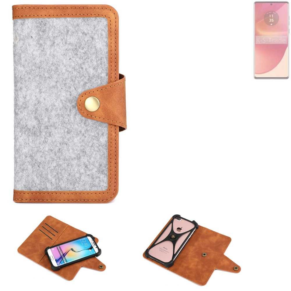 K-S-Trade Handyhülle für Motorola Edge 50 Fusion, Handyhülle Schutzhülle Filz-Hülle Kunst-Leder hellgrau braun
