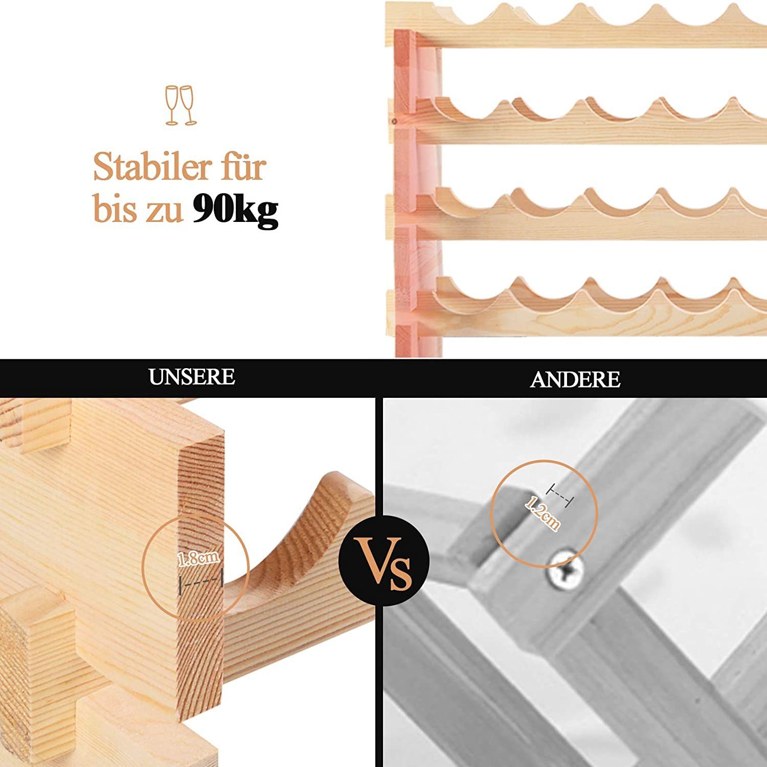 COSTWAY Weinregal 6 Ebenen, stapelbar Massivholz, für 72 Flaschen, 119x29x7 günstig online kaufen