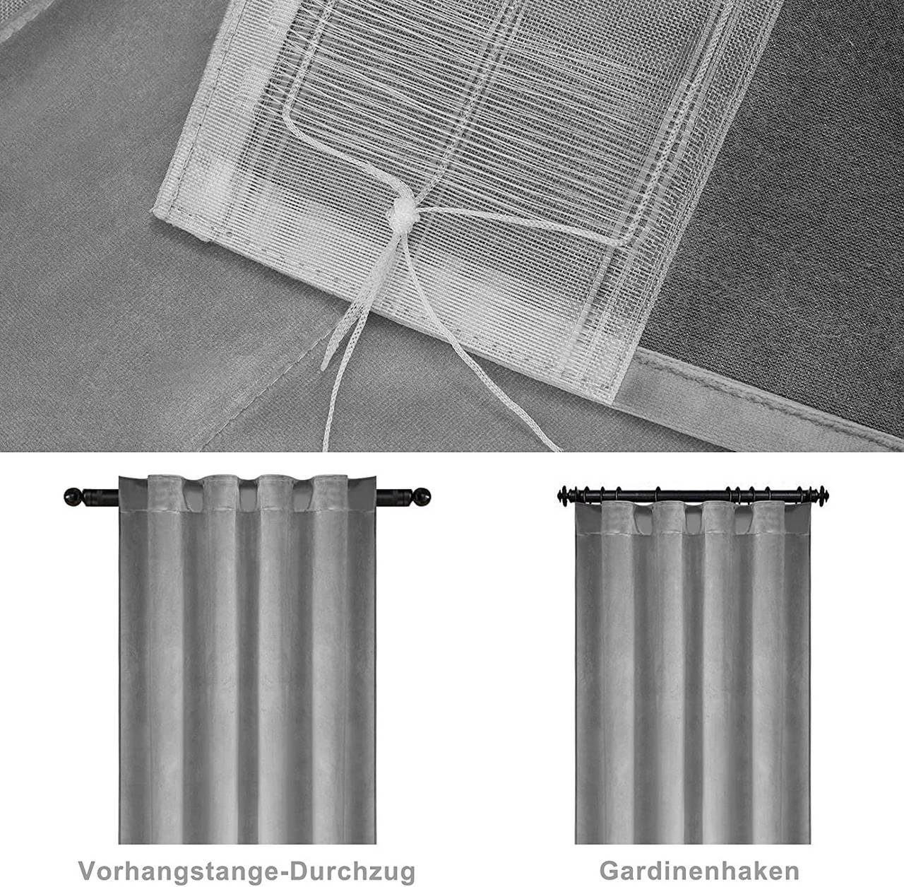 blickdicht, Vorhang, Kräuselband 300g/m² St), grau Woltu, blickdicht mit Multifunktionsband (1