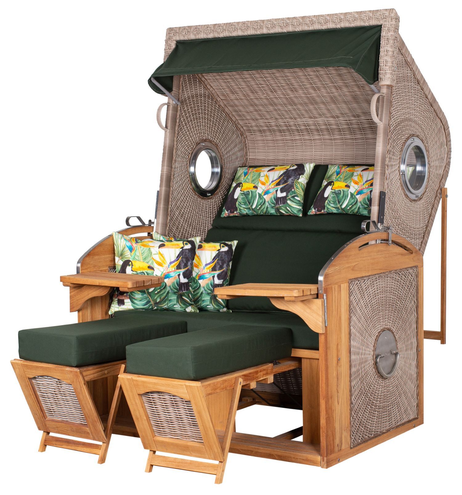 deVries PURE® Strandkorb Sailor XL - PE white kubu - Dessin 244, BxTxH: 135x90x165 cm, Halblieger, Ostsee-Strandkorb, feines Teakholz - inkl. Rückholfeder und Schutzhülle