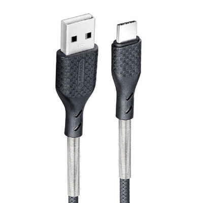 Forcell Ladekabel USB auf Typ C QC3.0 3A zum Aufladen Schwarz 1 Meter Smartphone-Kabel