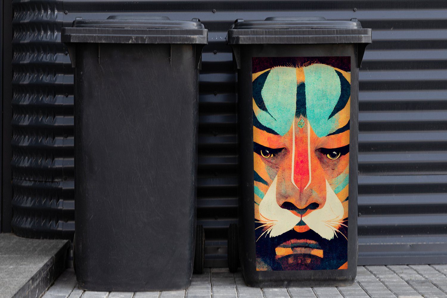 MuchoWow Wandsticker Abfalbehälter Kunst Sticker, - Mülleimer-aufkleber, - Abstrakt (1 - St), Tiger Porträt - Container, Mülltonne, Tiere