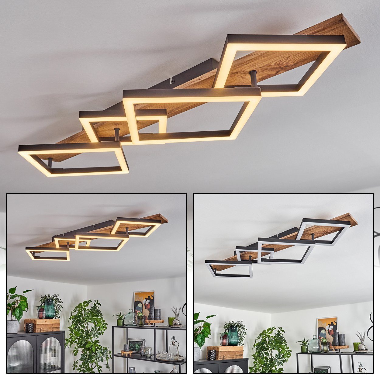 hofstein Deckenleuchte Deckenlampe aus Metall/MDF/Kunststoff in Schwarz/Hol günstig online kaufen