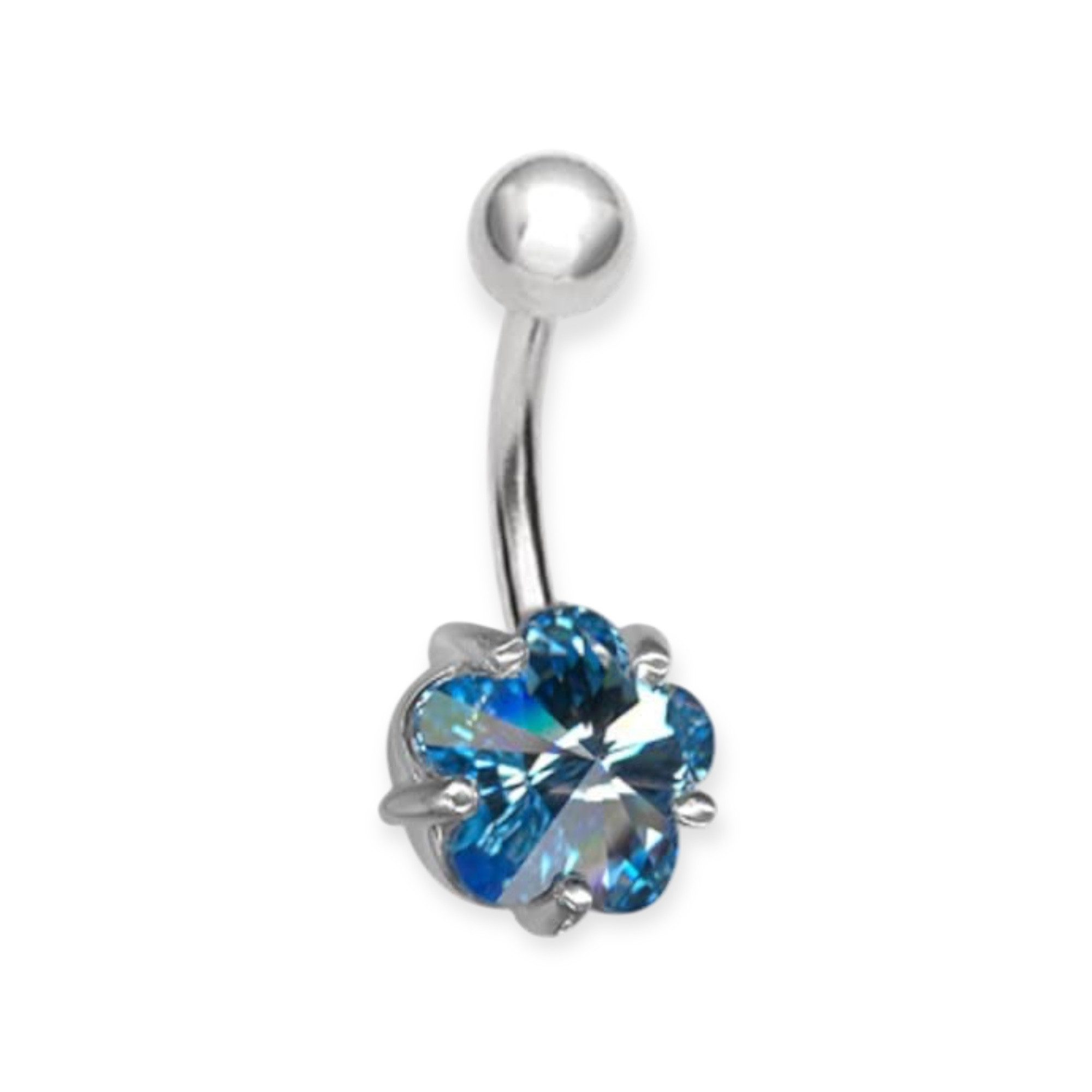 Bauchnabelpiercing Bauchnabel Silber Piercing Blume Mit Kristall Elements - Aqua