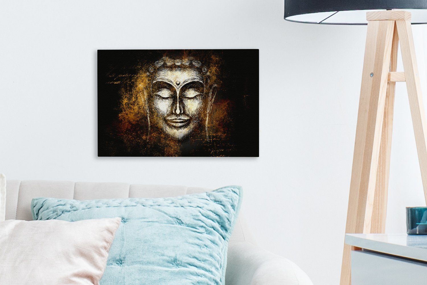 Leinwandbild cm 30x20 Gold, - (1 Aufhängefertig, Wanddeko, St), - Gesicht OneMillionCanvasses® Leinwandbilder, Buddha Wandbild