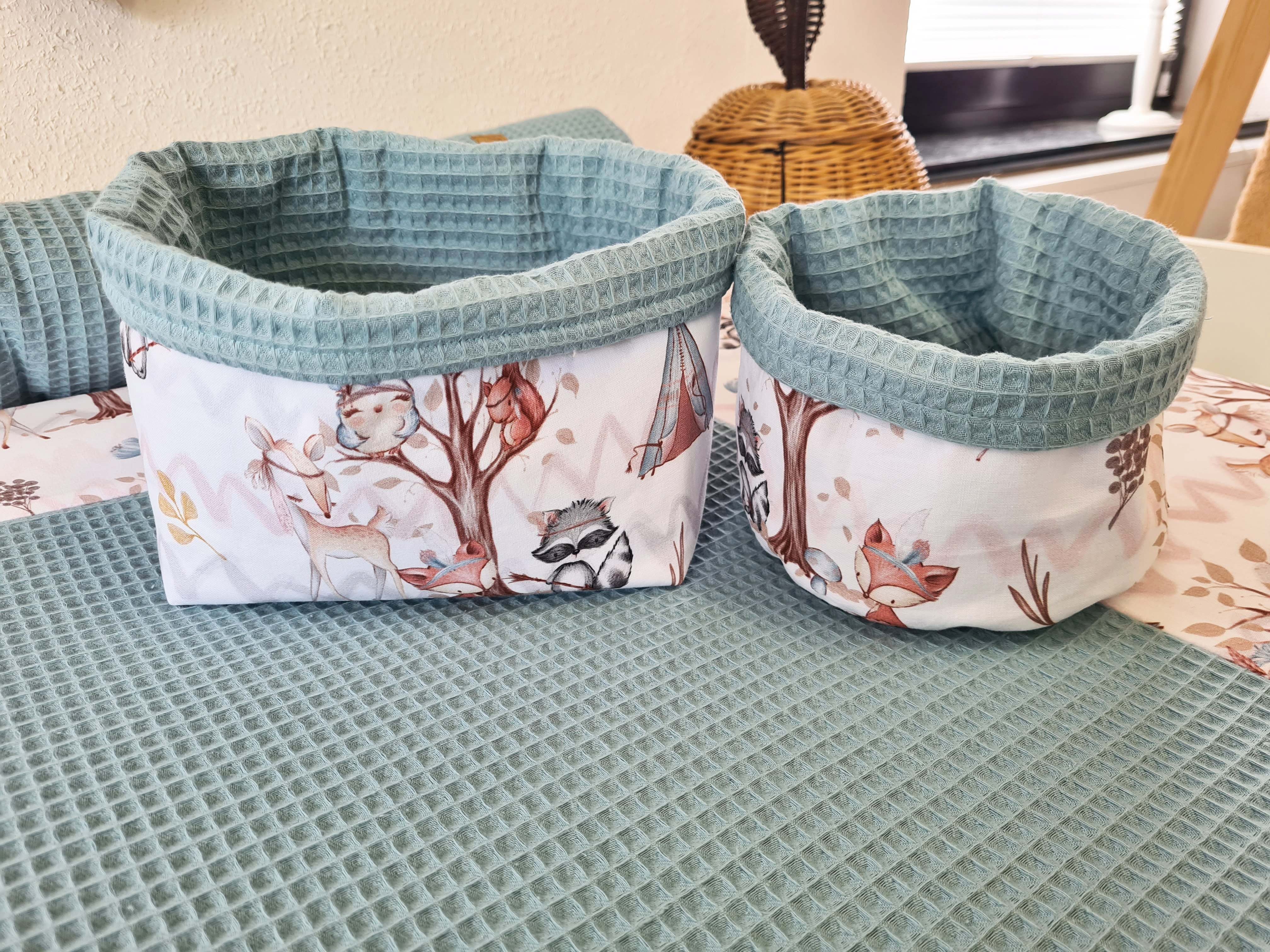 Sissis Traumland Aufbewahrungskorb Sissis Traumland 2er Set Utensilo Wickeltisch Baby, Waldtiere meergrün