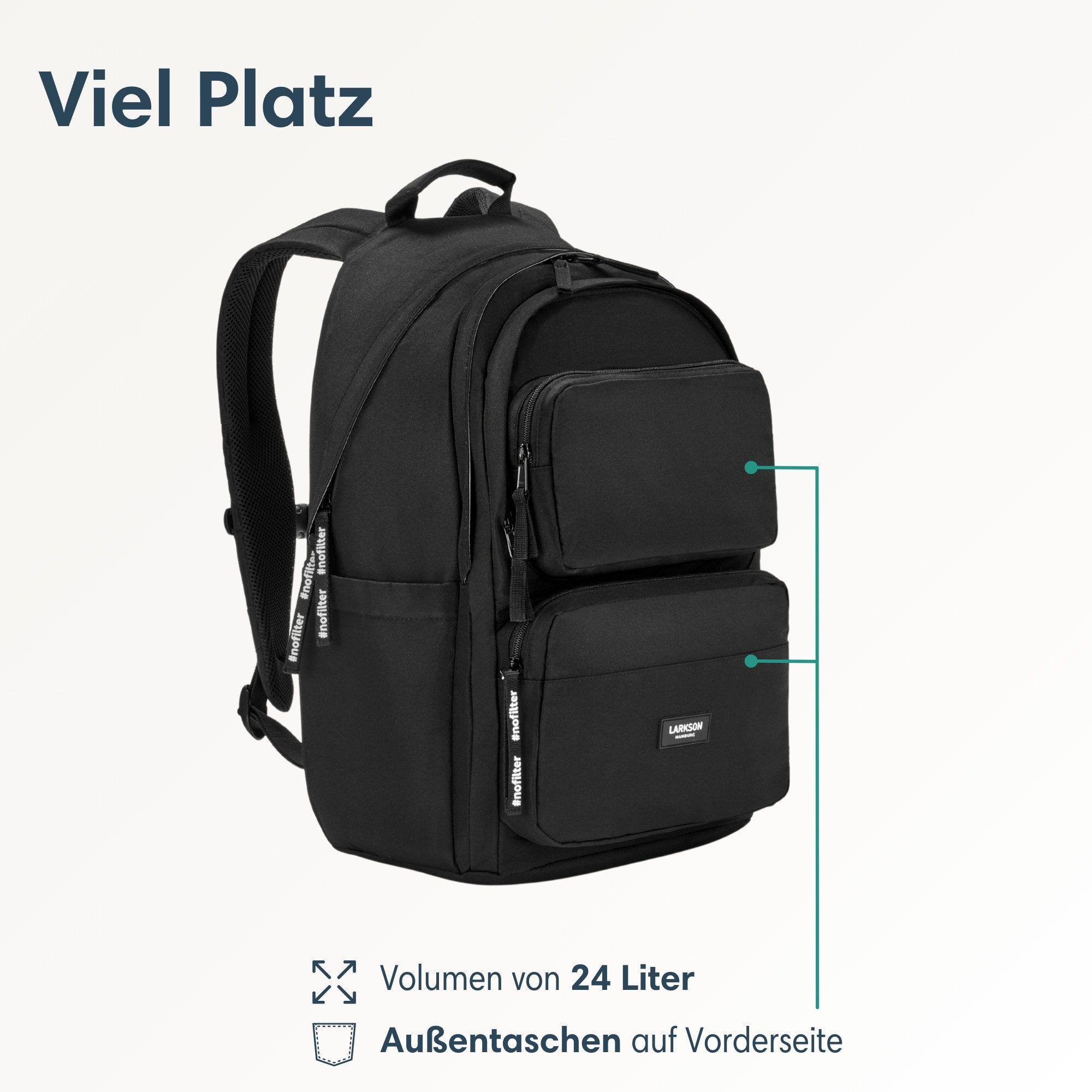 LARKSON Schulrucksack No 3 Advanced Rucksack für Schule, Mädchen Jungen (1-tlg), 3 Hauptfächer, Seitentasche, Laptopfach, Wasserabweisend